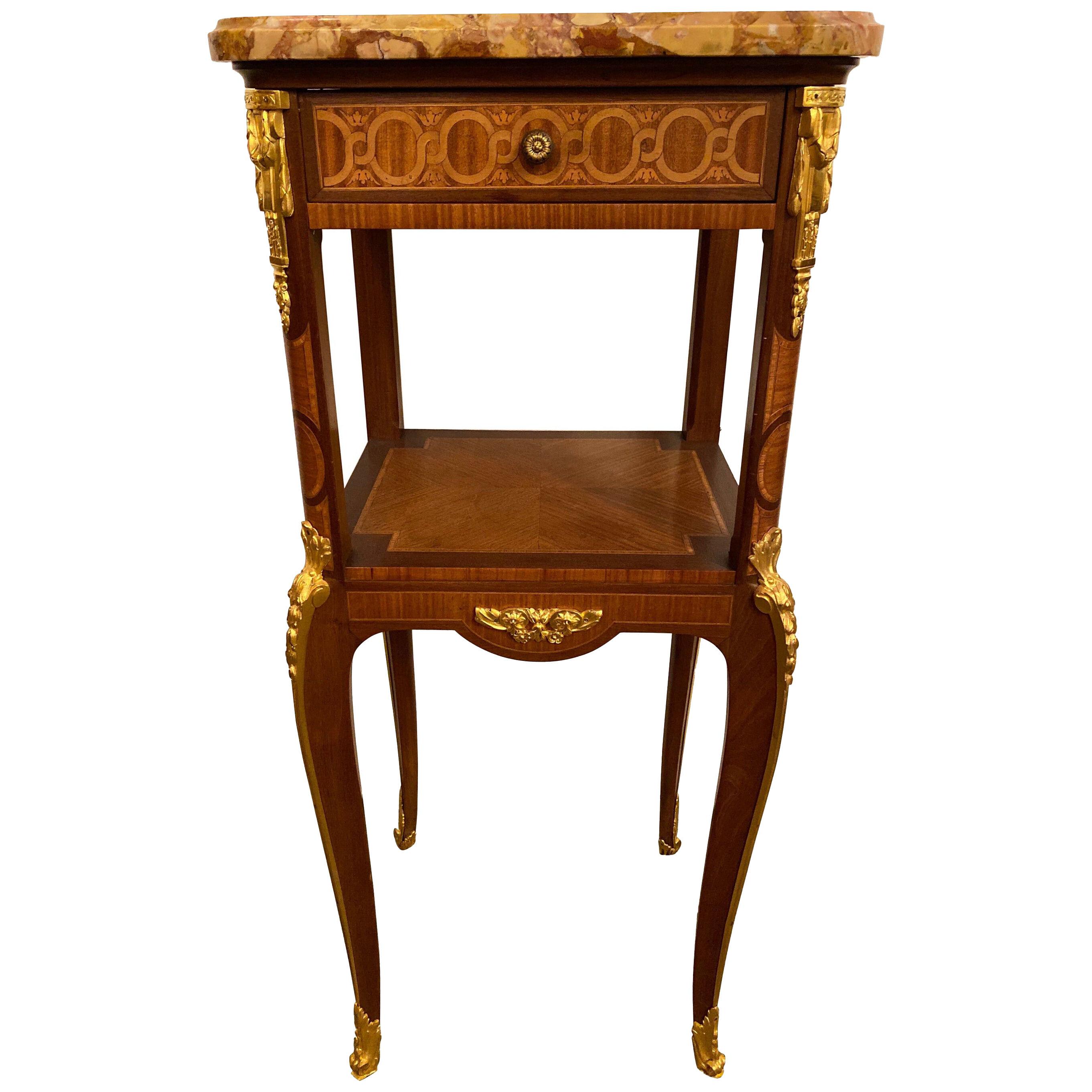 Louis XV-XVI Style Marble-Top Side Table End Table Pedestal, Transitional