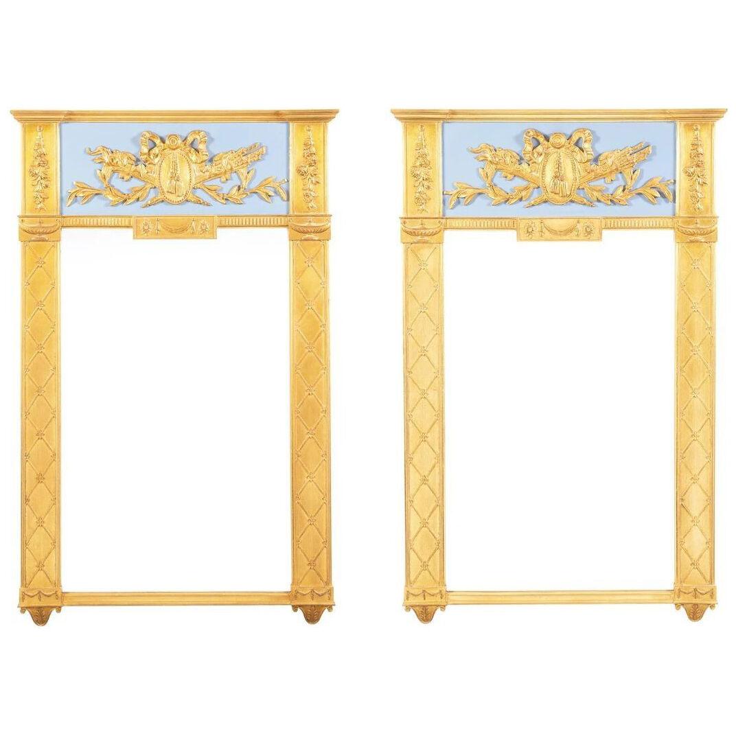 Pair of Neoclassical Style Wall, Console Mirrors, Painted and Partial-Gilt