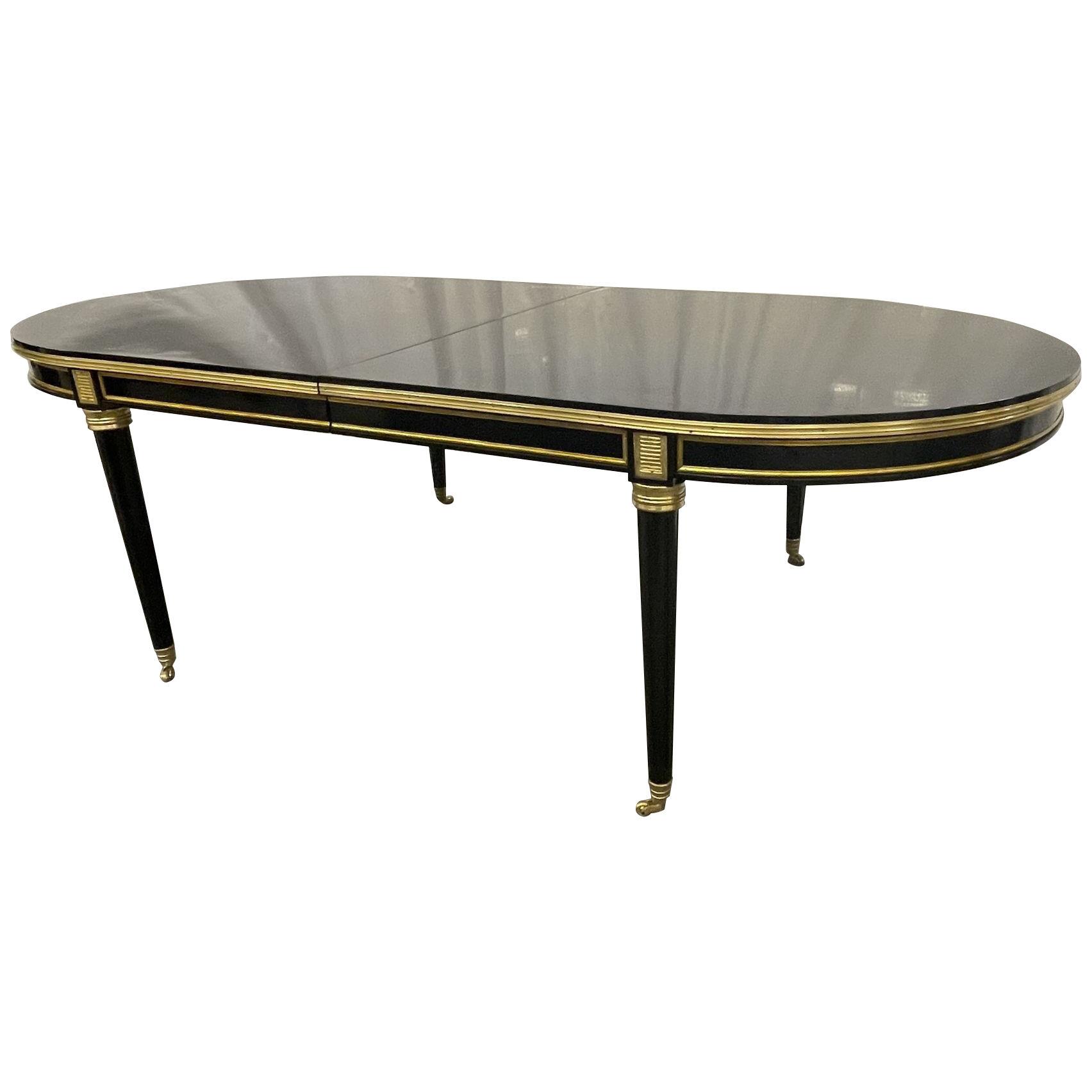 Dining Table, Louis XVI Maison Jansen Style, Black Lacquer, 15 Feet, Refinished