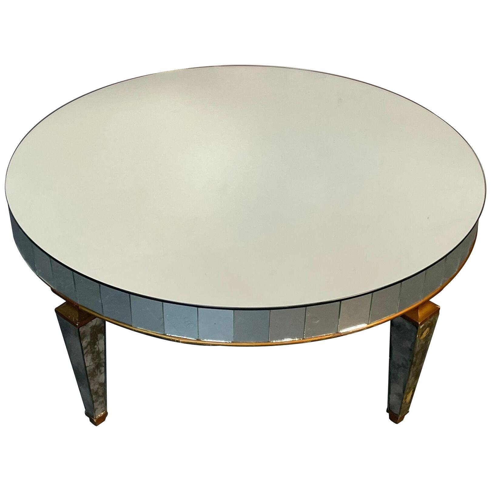 Art Deco Style Mirrored Circular Coffee / Cocktail / Low Table, Distressed