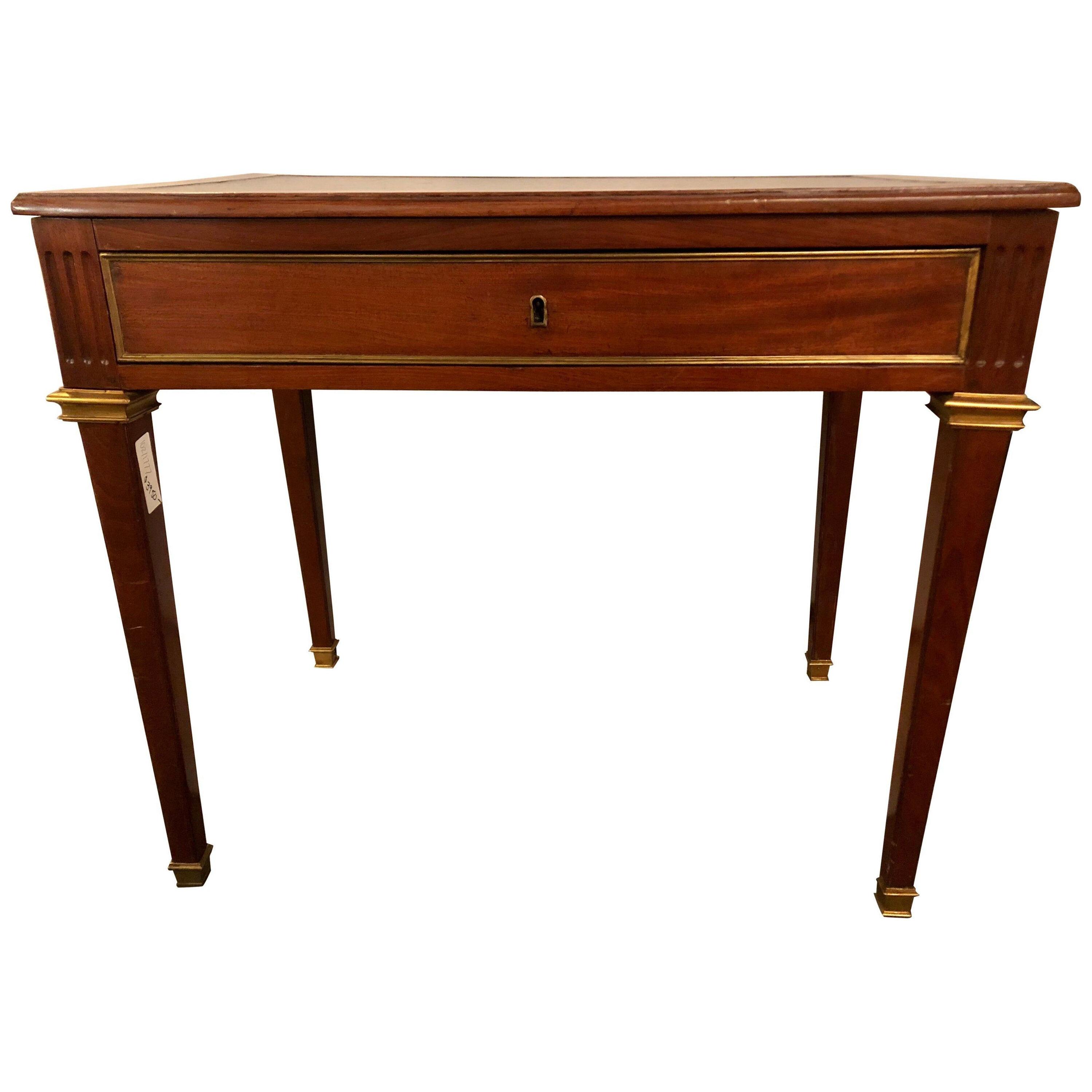 Diminutive Leather Top Desk with Pull-Out Sides and Bronze Mounts Stamped Jansen