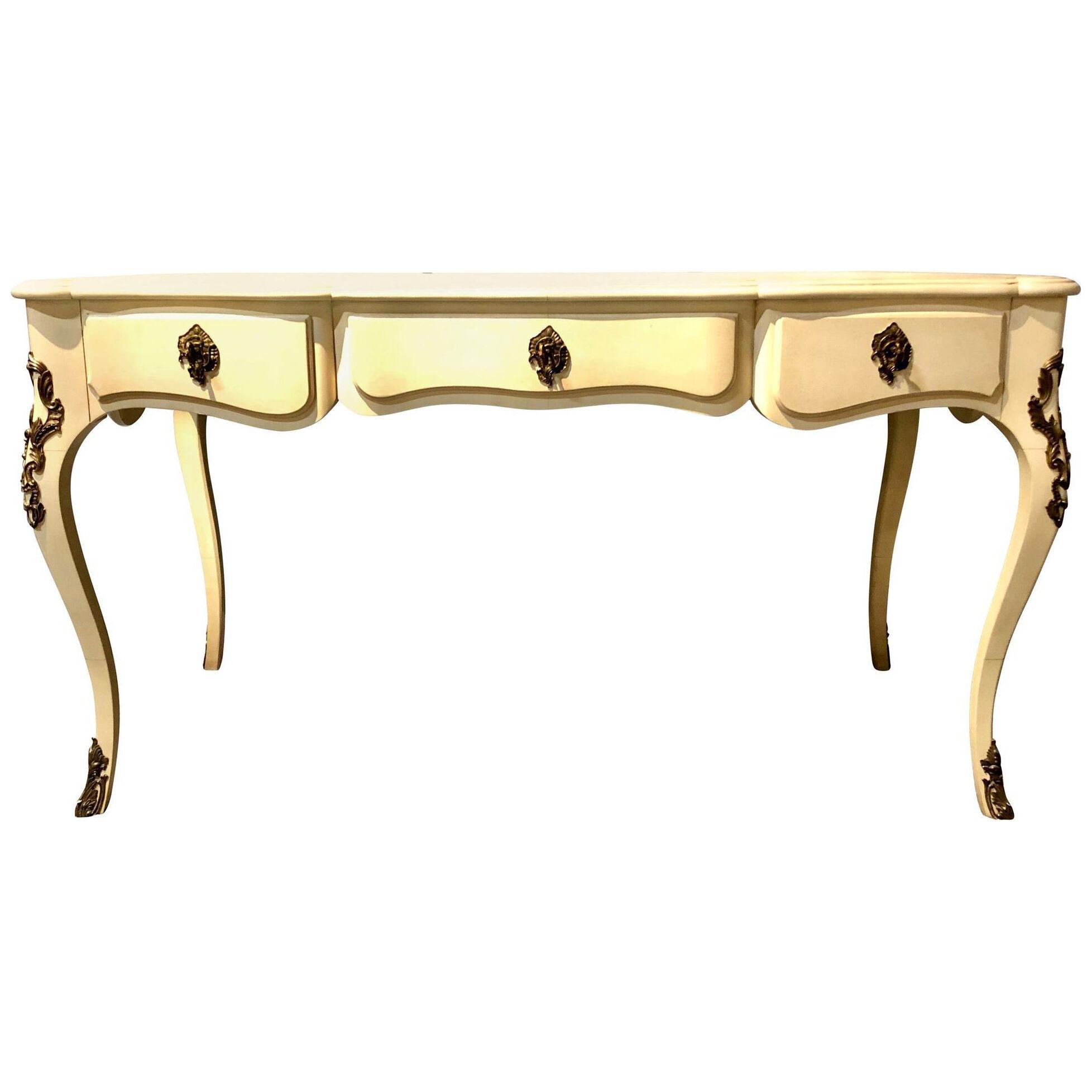 Hollywood Regency Style Parchment Desk Louis XV Style