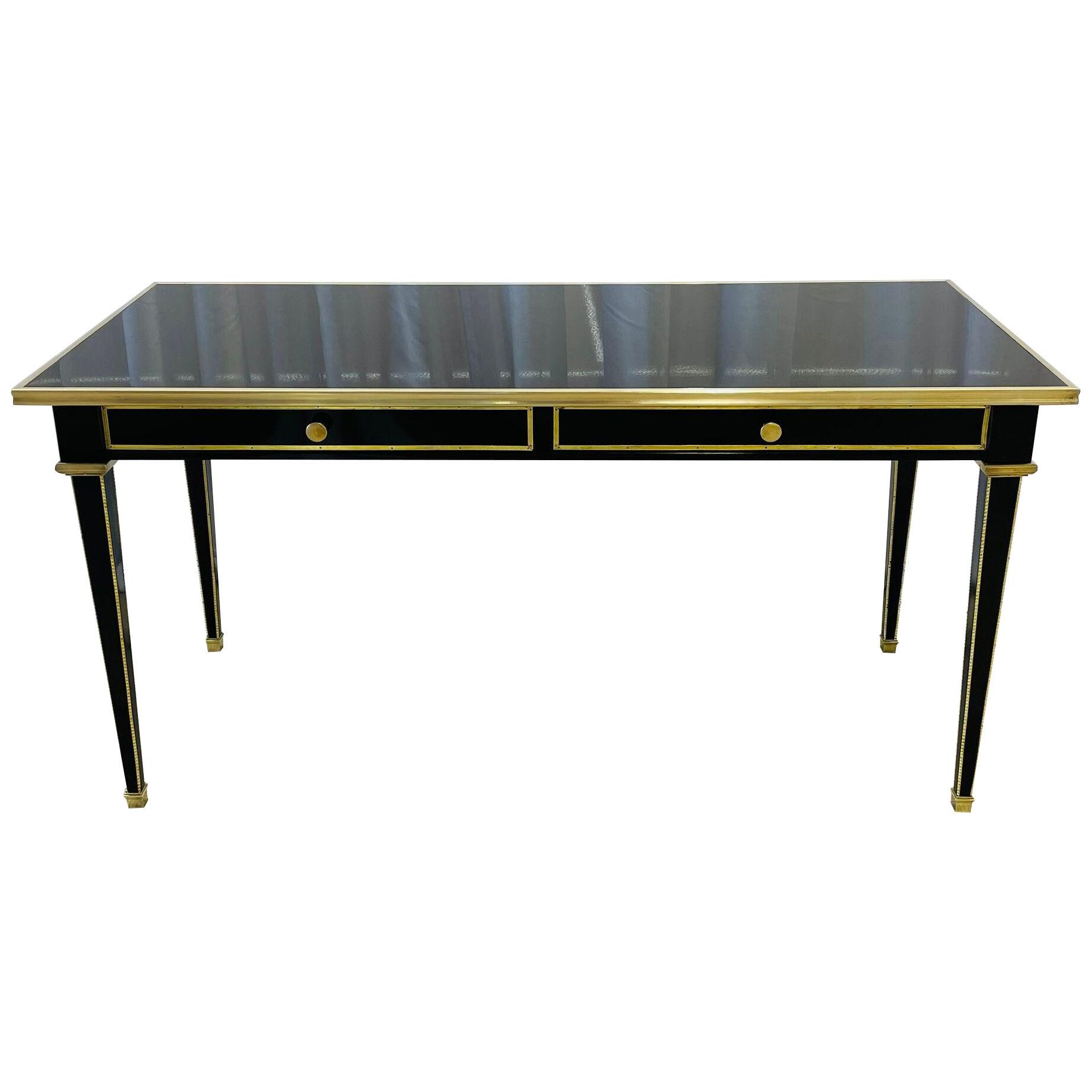 An Ebony French Desk, Writing Table or Vanity, Maison Jansen Inspired, Bronze