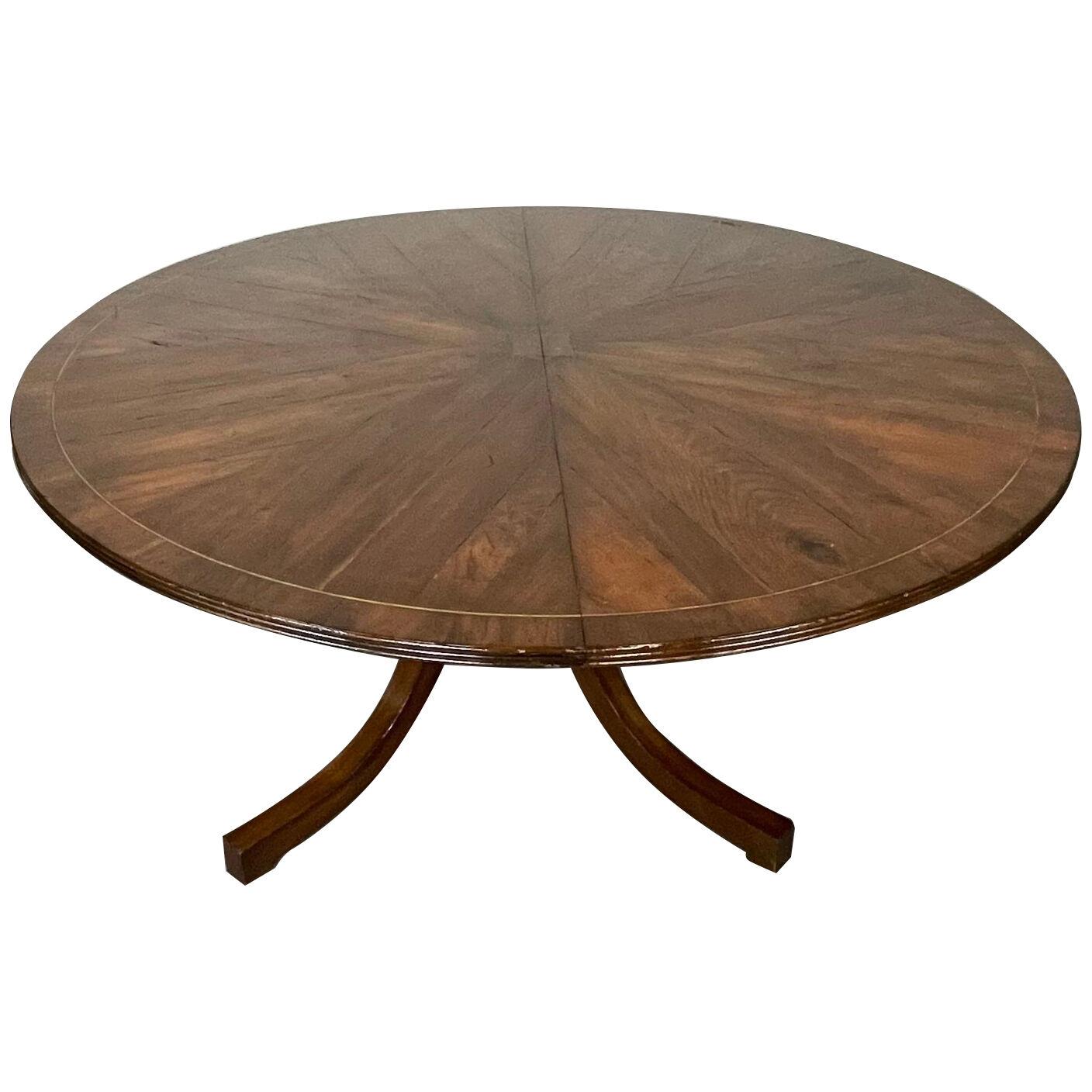 Split C-Leg Rustic Dining Table, Two Large Leaves, Brass Inlays