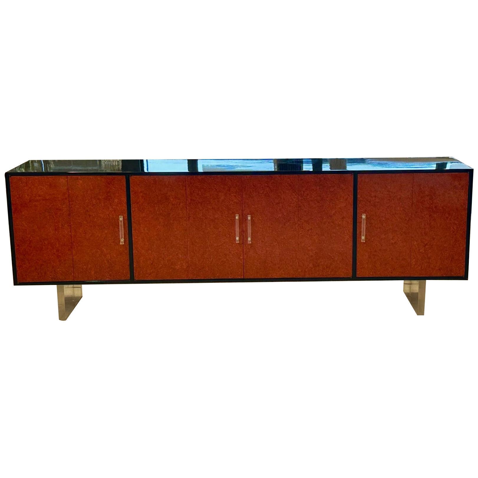 Mid-Century Modern Sideboard / Credenza, Kagan Style, Red Lacquered an Ebony