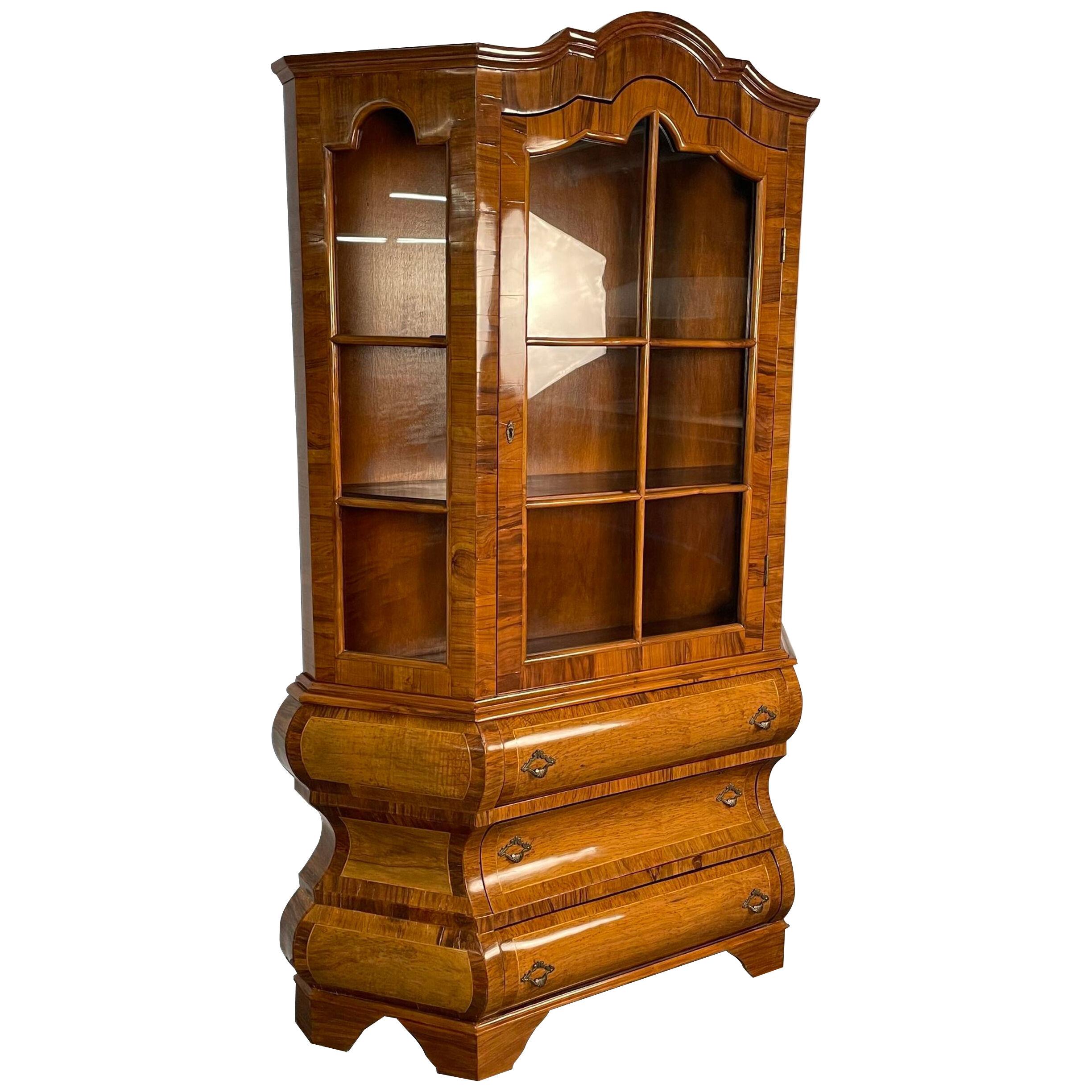 Italian Inlaid Venetian Burlwood Baroque Cabinet, Bookcase, Vitrine or Cupboard