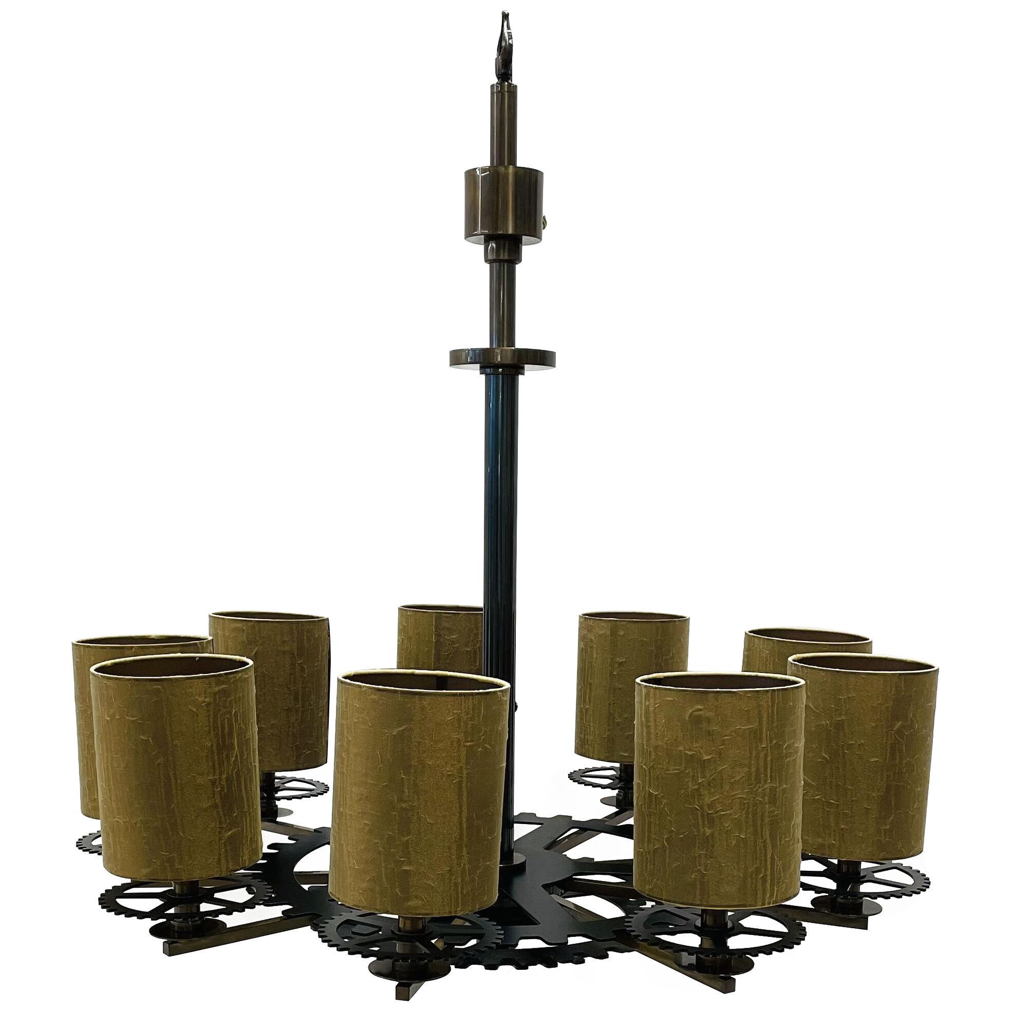 Modern Iron Chandelier Depicting Gears by Sigma L2, Brass, Contemporary, Italy