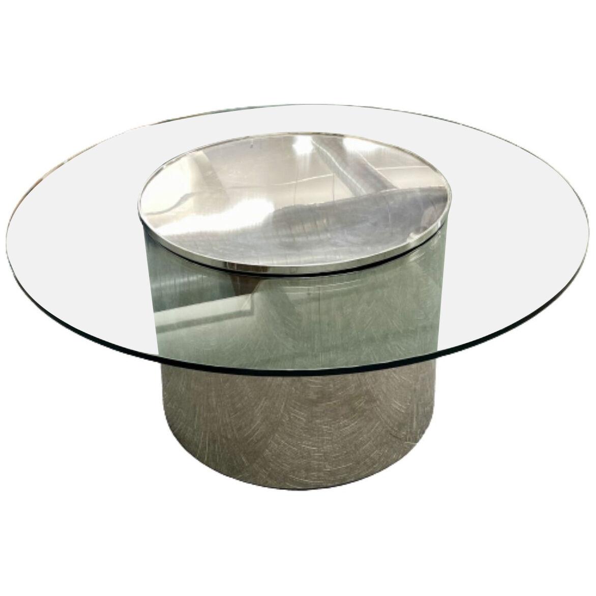 Lazy Susan Glass Top Chrome Base Dining Table manner Jacques Charles
