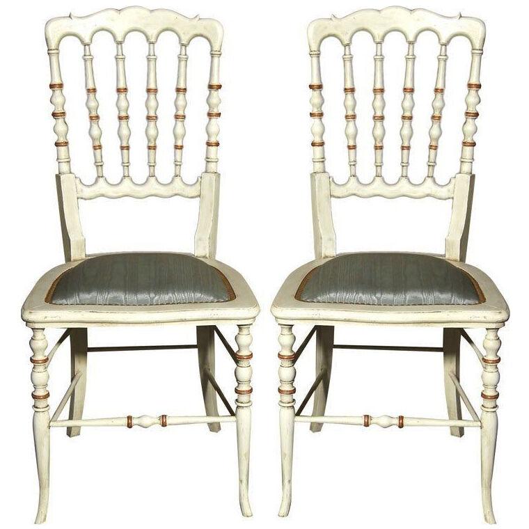 13 Spindle Back White Painted Decorated Gustavian Side or Dining Chairs