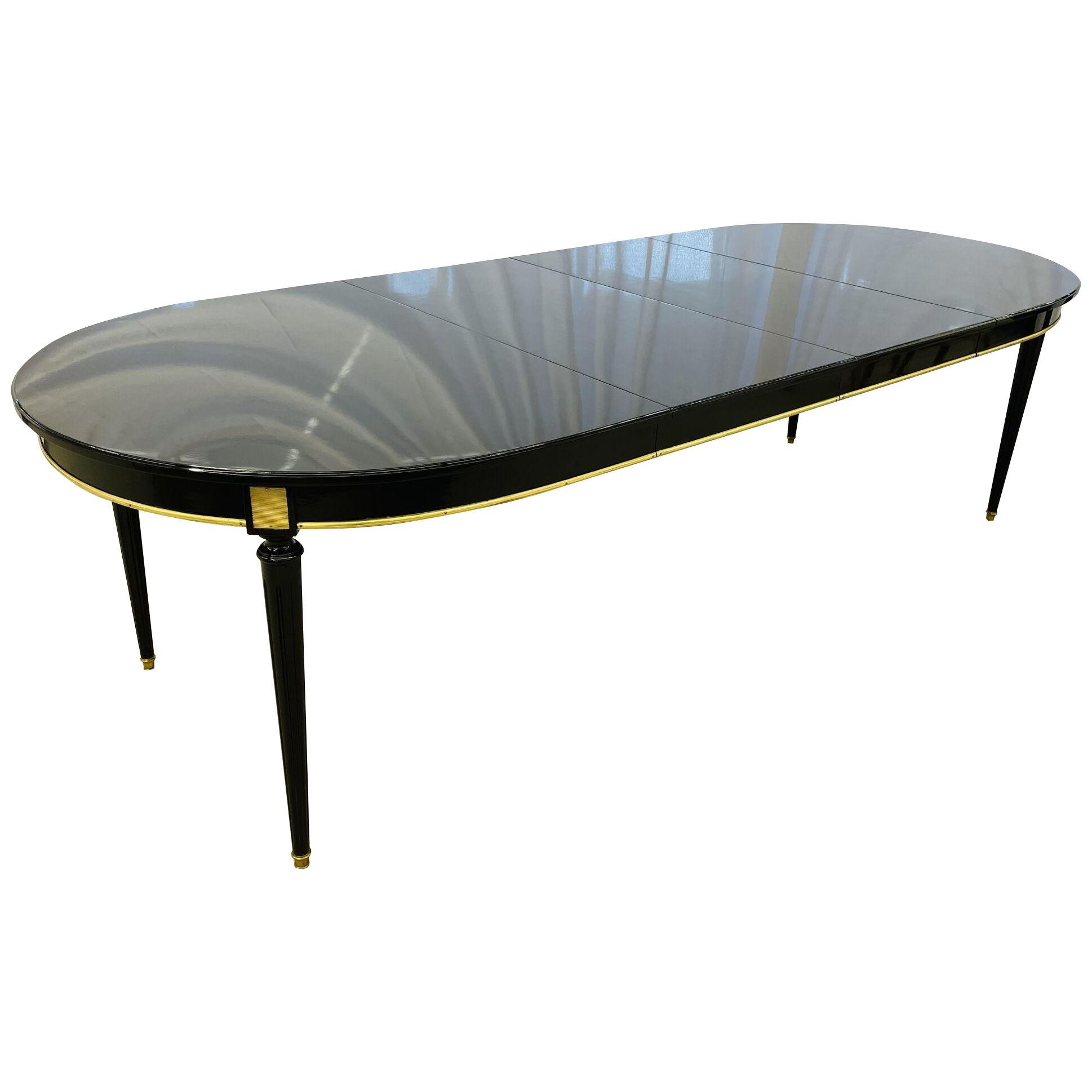 A Maison Jansen Dining Table, Black Lacquered, Louis XVI Style, Bronze Mounted