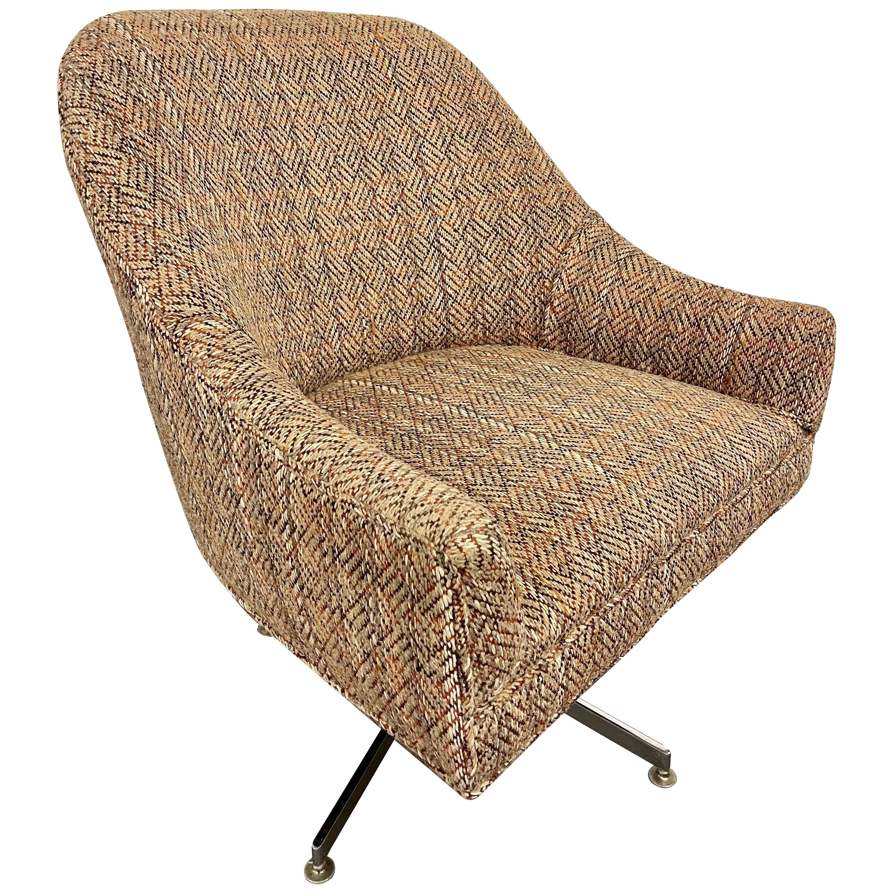 Mid Century Modern Swivel Tweed Lounge Chair, Office Chair,