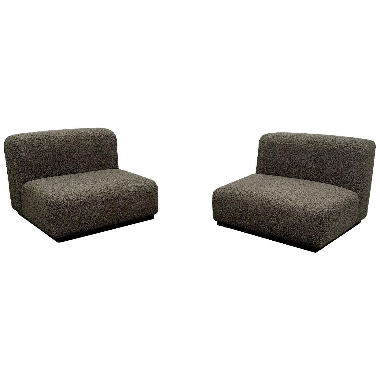 Pair of Mid-Century Modern Stendig Lounge / Slipper Chairs, Gray Boucle