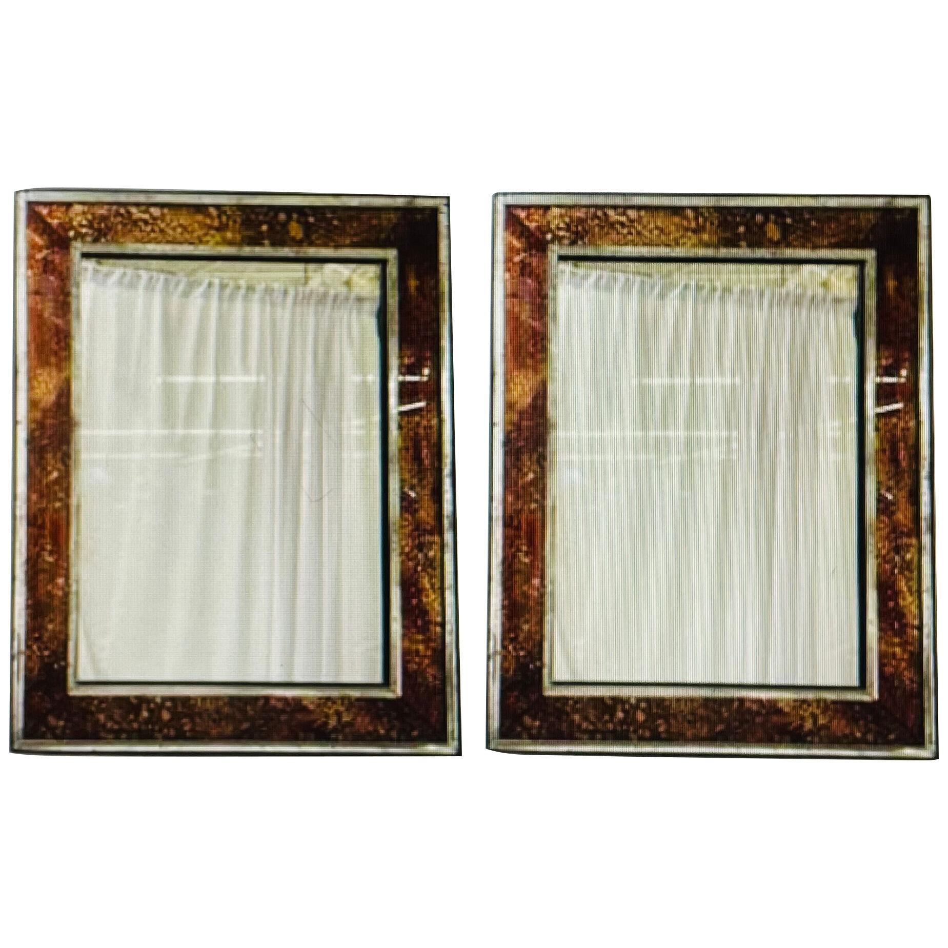 Pair of Hollywood Regency Tortoise Shell Wall, Console over the Mantle Mirrors