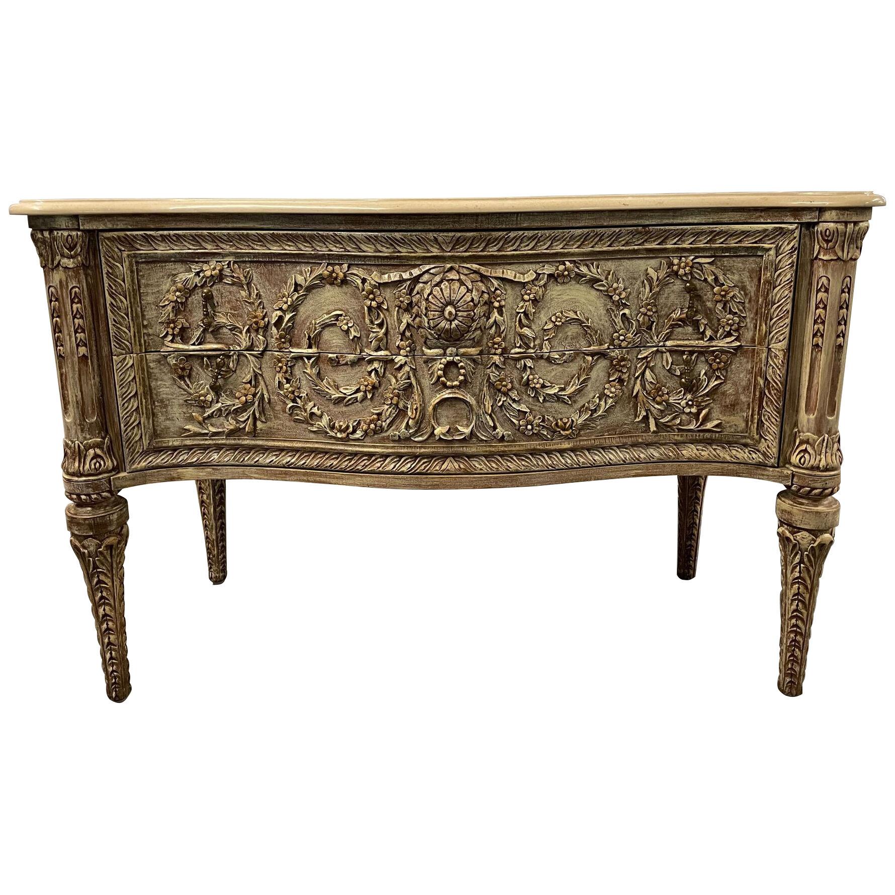 A Rococo Style Commode, Chest, Dresser with a Marble Top, Carved