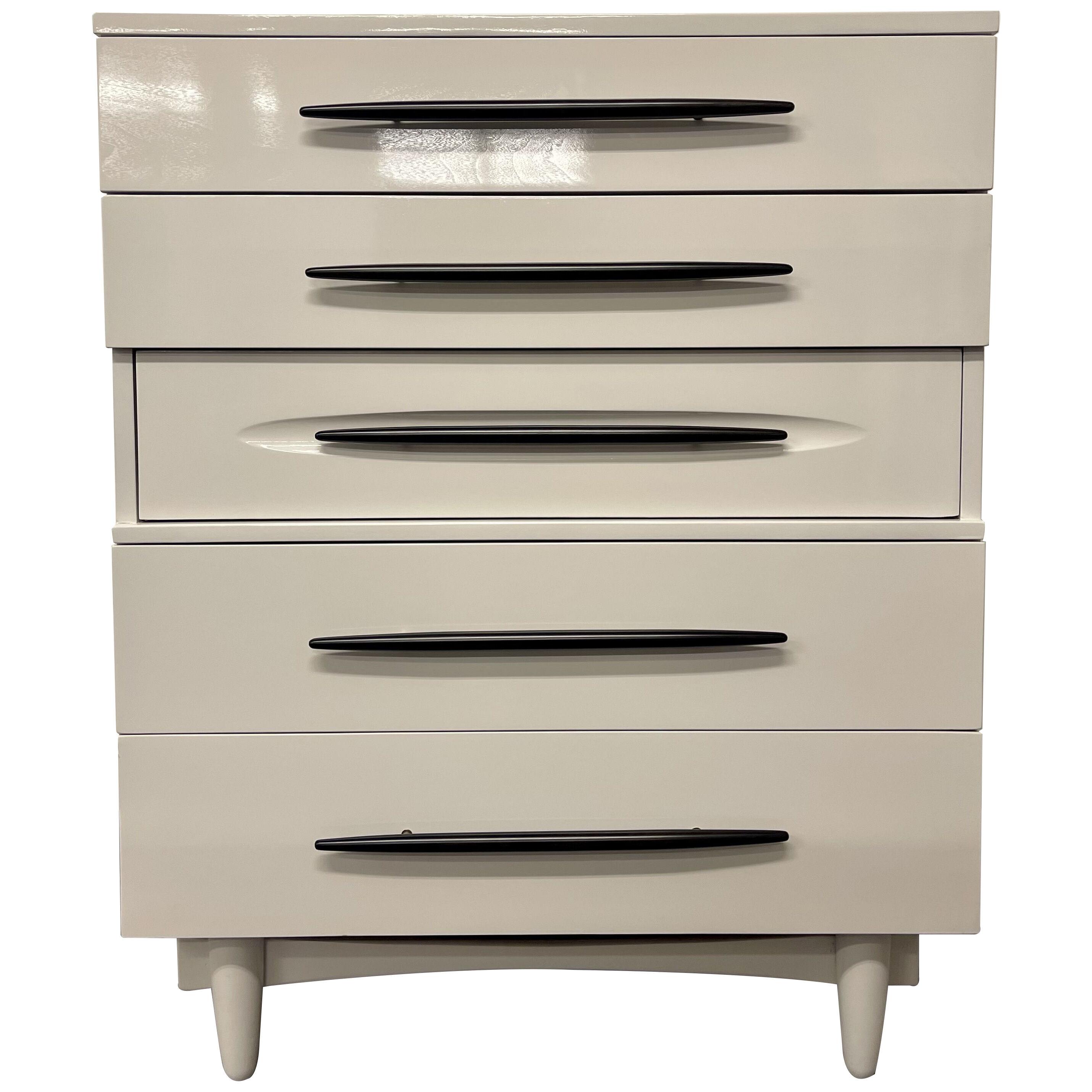 Mid Century Modern Chest, Dresser, White Lacquered, Custom Made