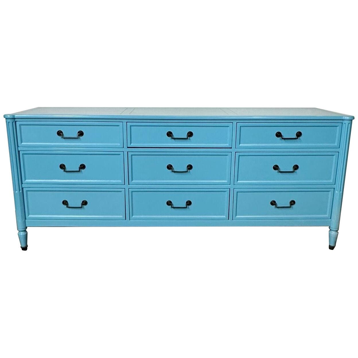 Hollywood Regency Style Dresser / Sideboard, Cerulean Blue Lacquer, Baker
