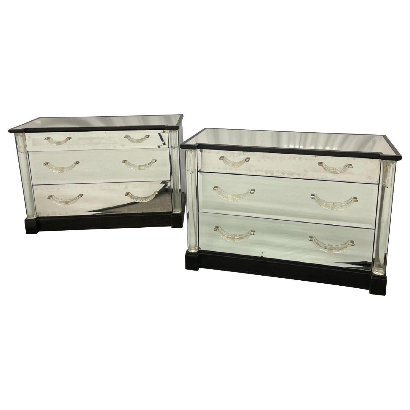 Pair of Grosfeld House Mirrored Commodes / Cabinets / Nightstands