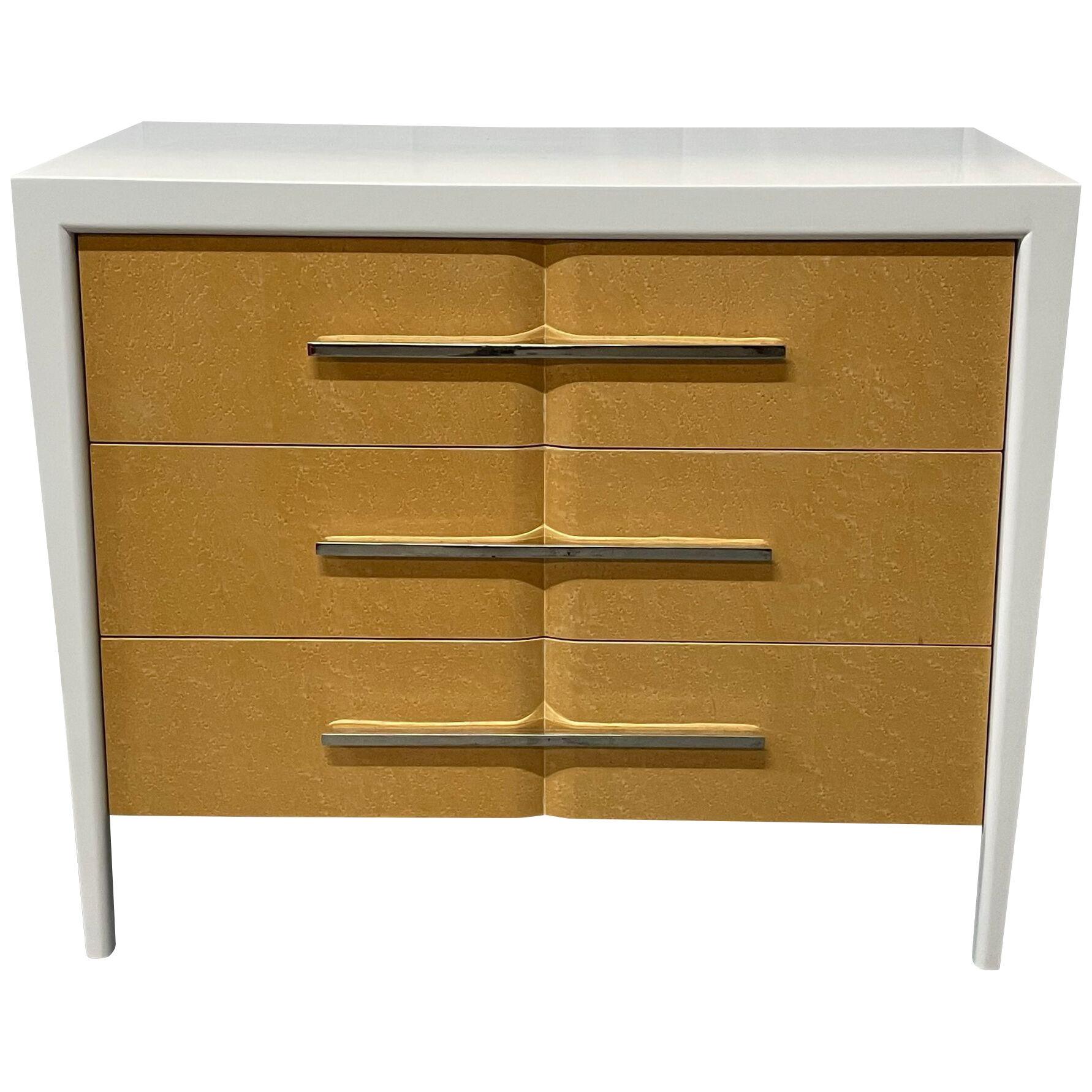 Modern White Lacquered Chest, Commode, Bedside Stand, Michell Gold Bob Williams