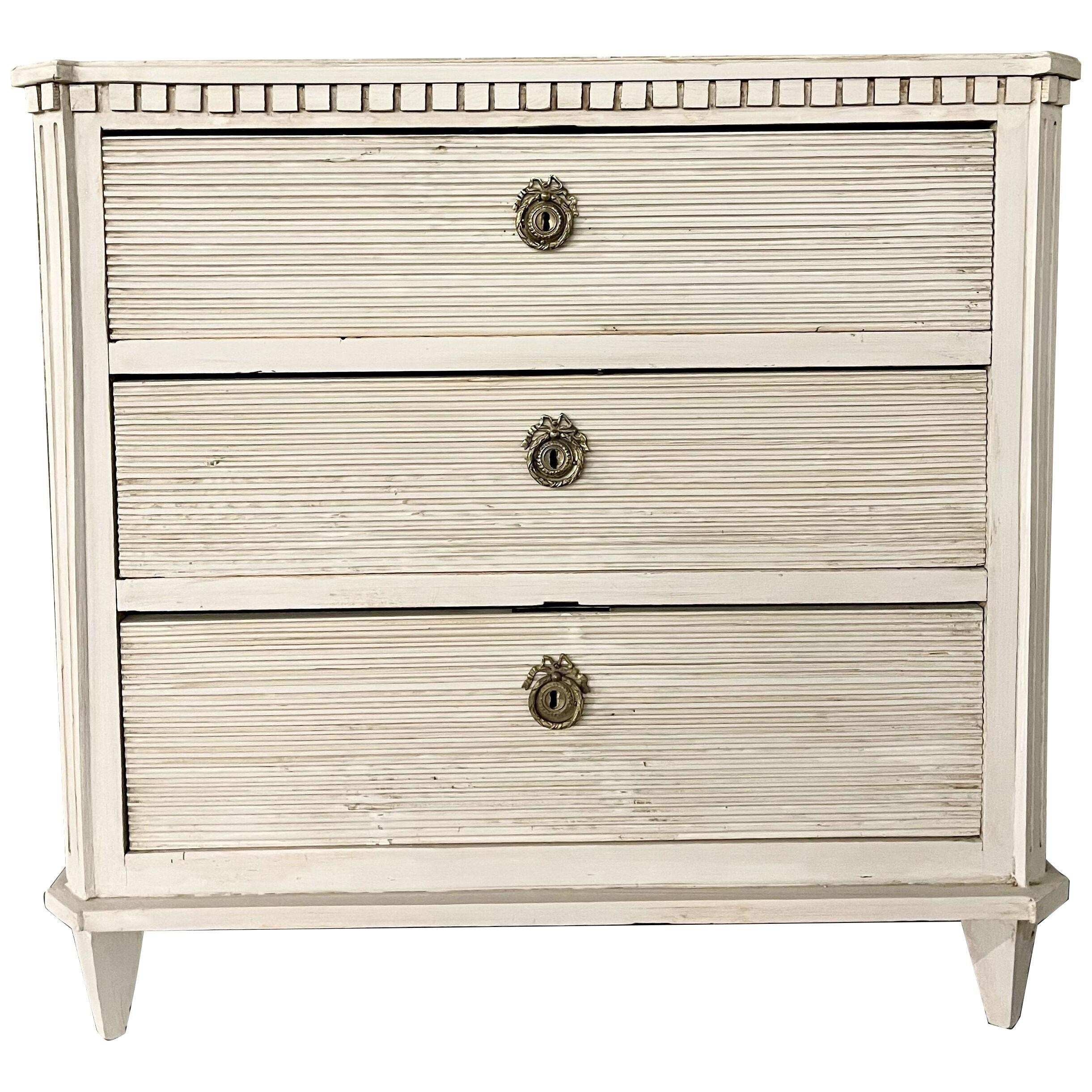 Swedish Paint Decorated Chest / Commode, Gustavian, 19th Century, Brass Accent