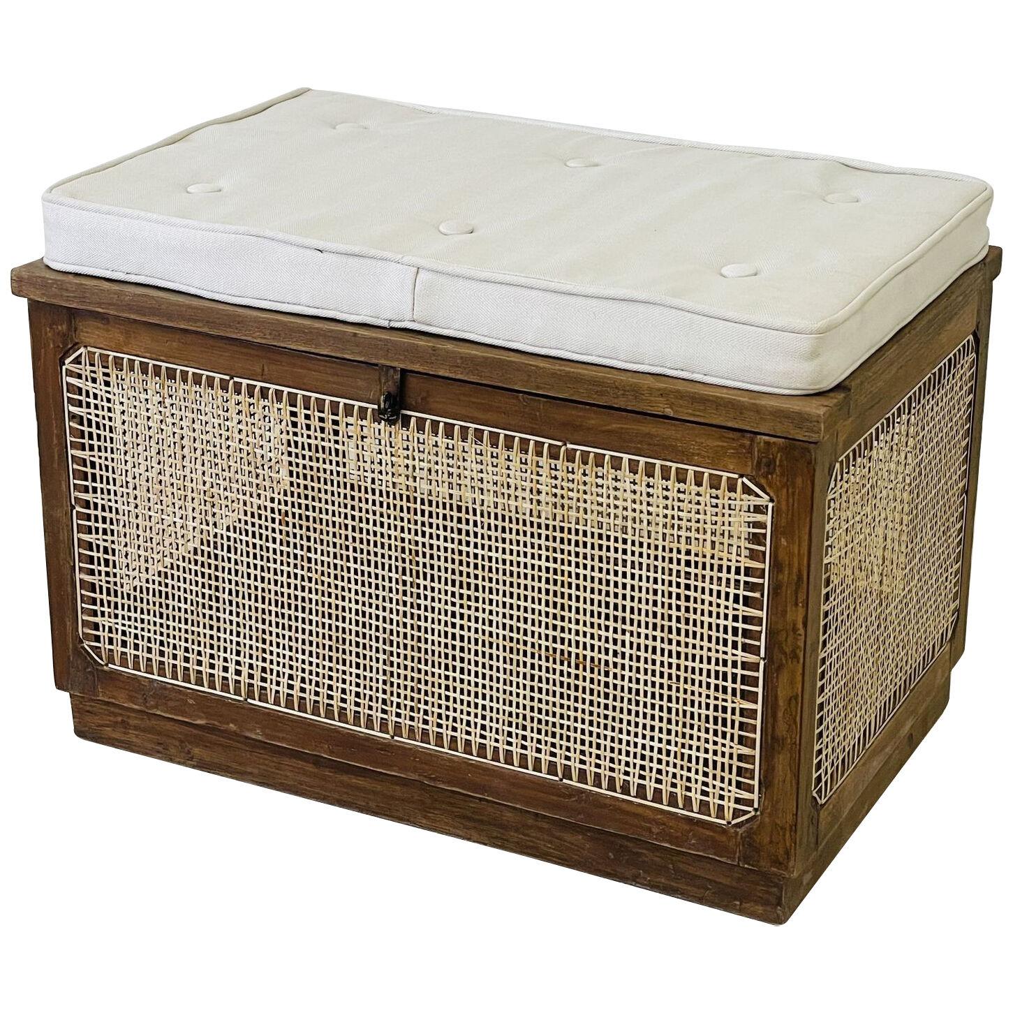 Rare Authentic Pierre Jeanneret Linen Chest / Box / Bench, Mid-Century Modern
