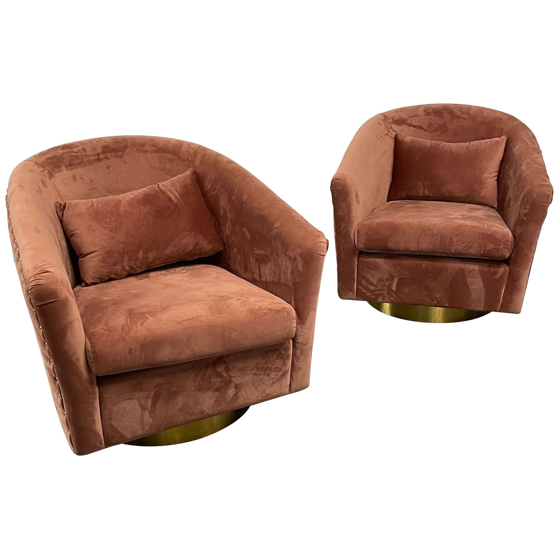 Pair of Modern Chanel Style Swivel / Lounge Chairs, Tufted Barrel Back, American