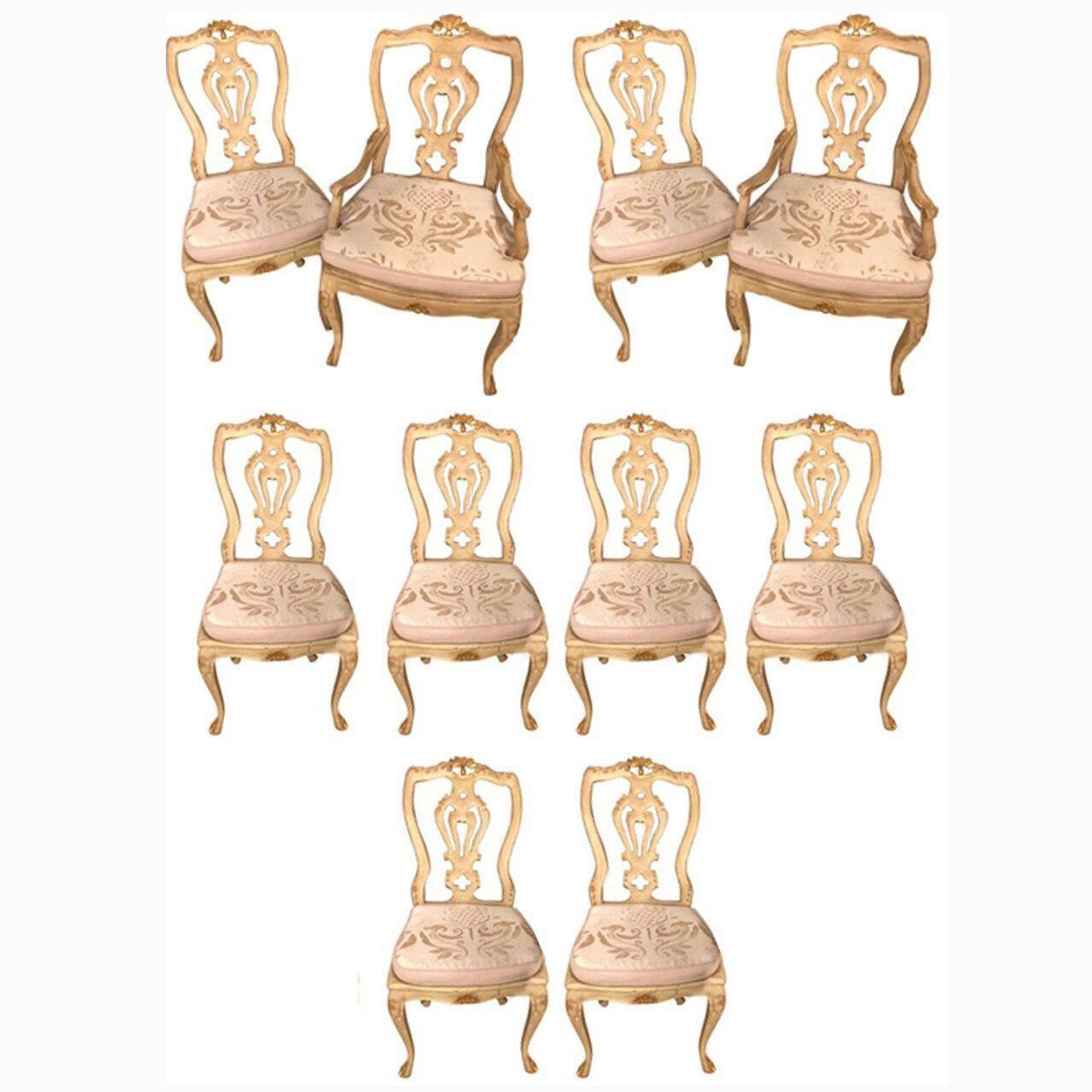 Set of 10 Venetian Parcel-Gilt and Paint Decorated Dining Chairs
