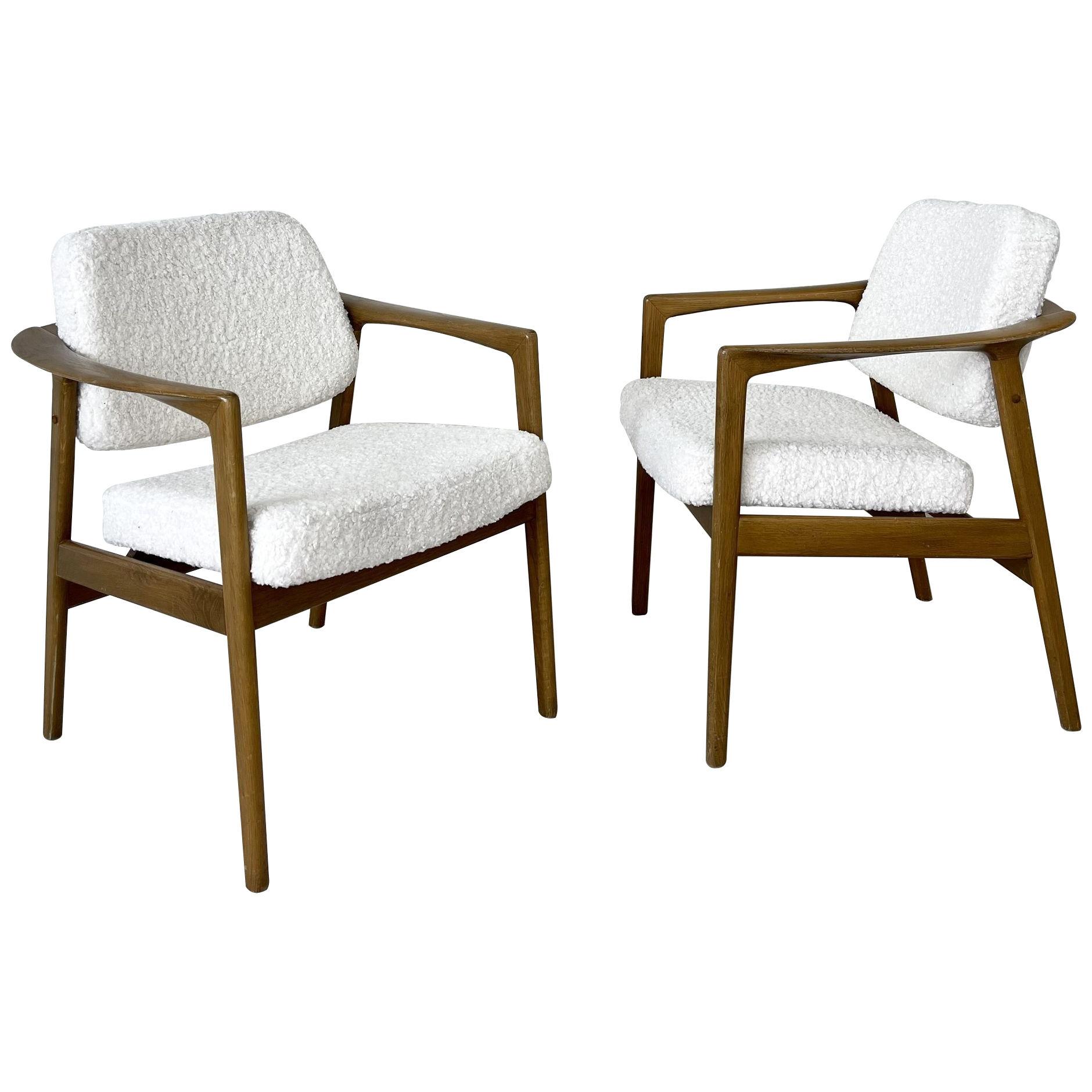 Pair of Mid-Century Modern Arm / Lounge Chairs, Oak, Sheepskin, Sweden, 1970s