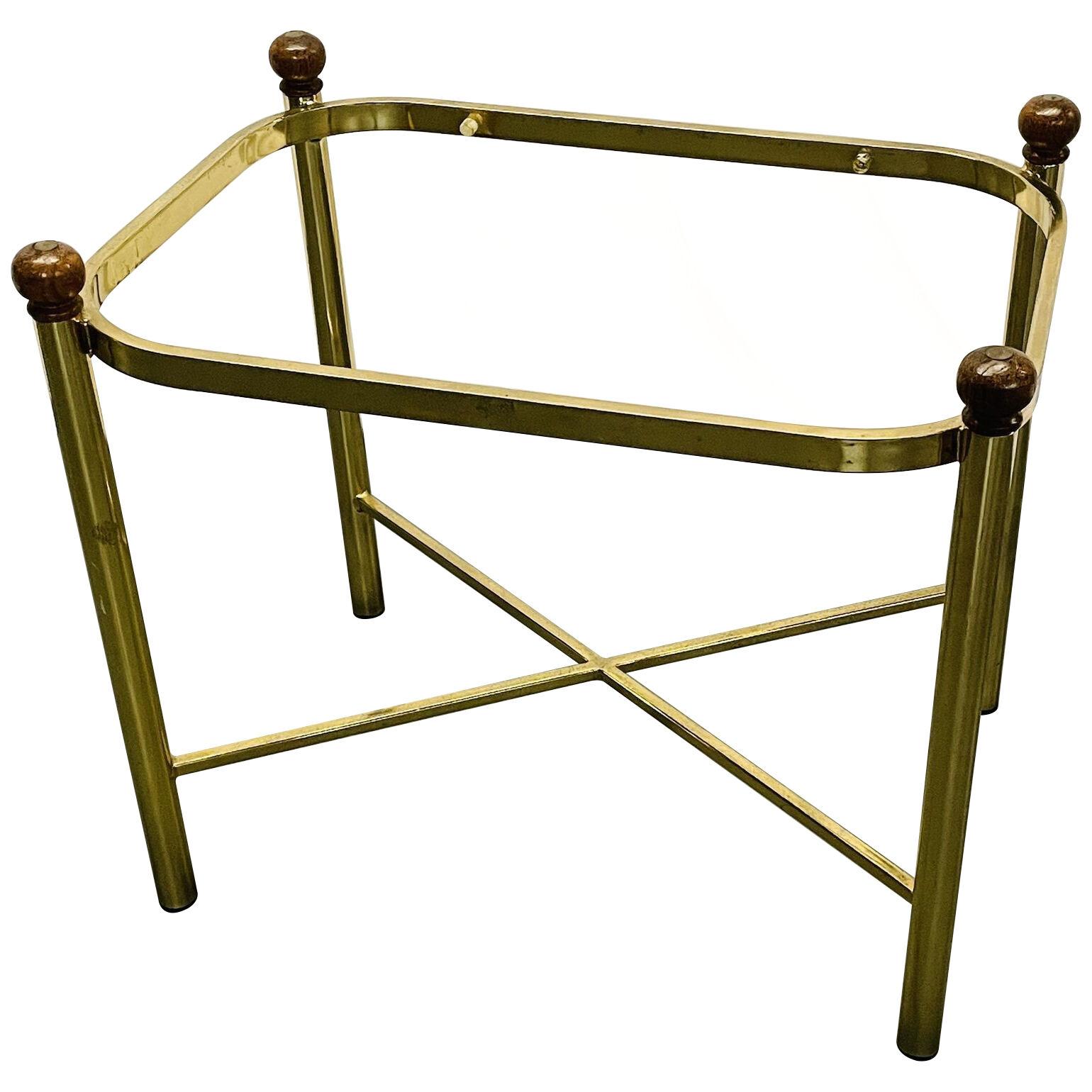 Hollywood Regency Style X-Form Low / Side / End Table, Gilt Metal, Glass, Wood