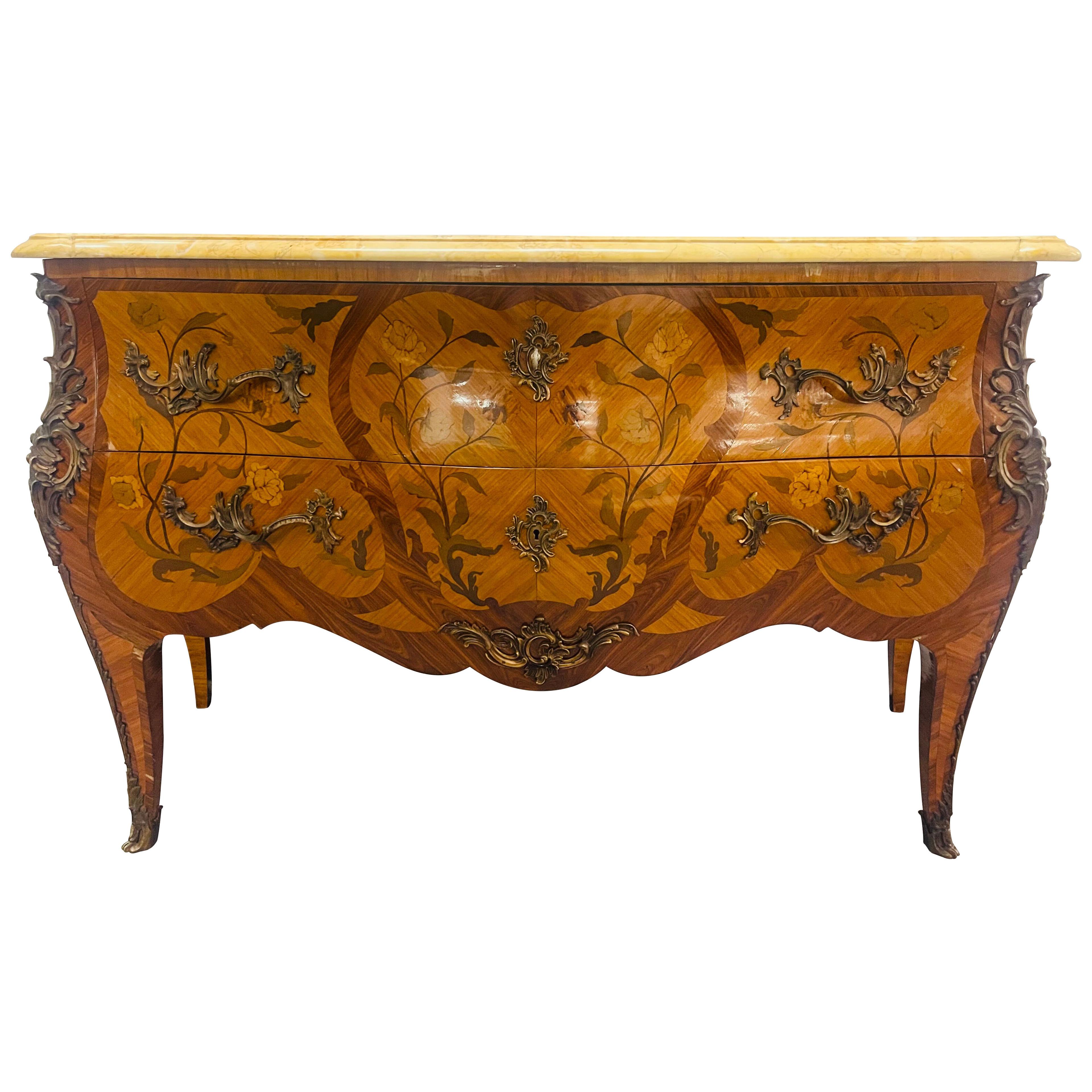 Louis XV Style Bombe Inlaid Commode, Chest or Dresser 