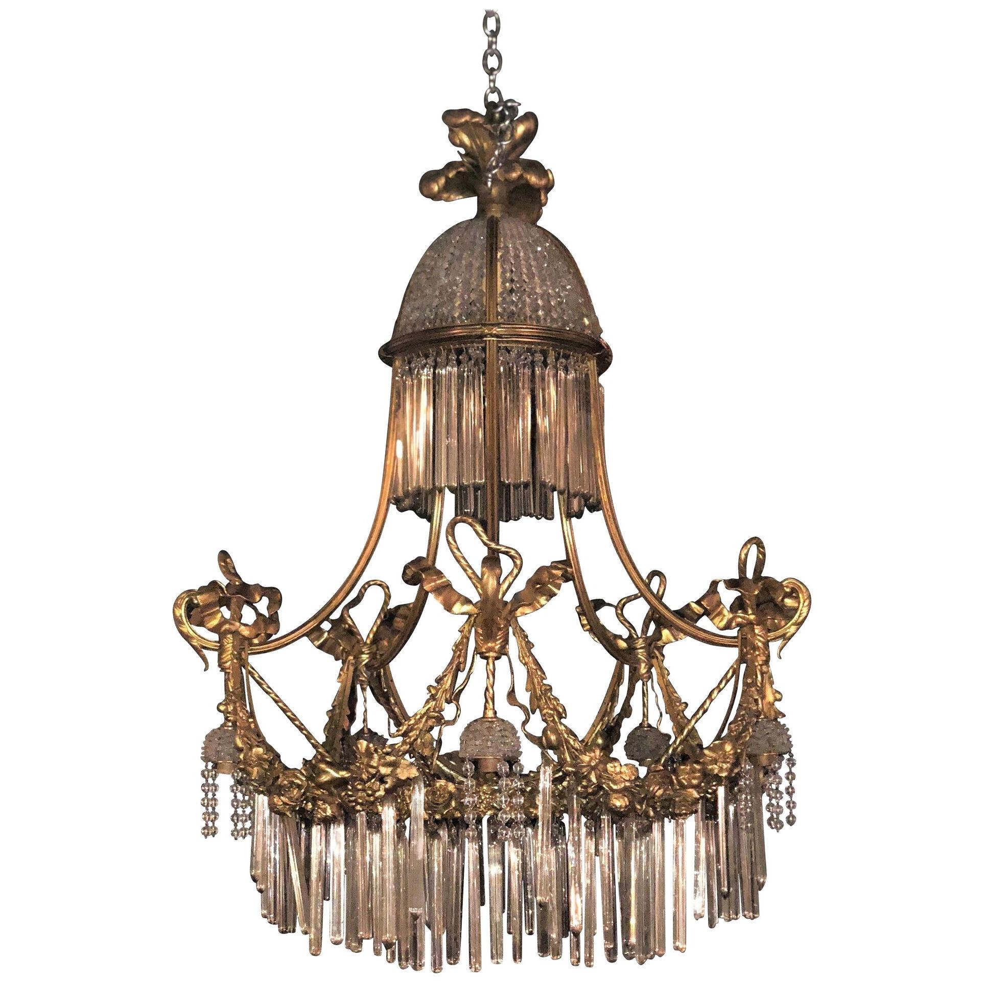 Louis XVI Style Russian Neoclassical Doré Bronze and Crystal Chandelier