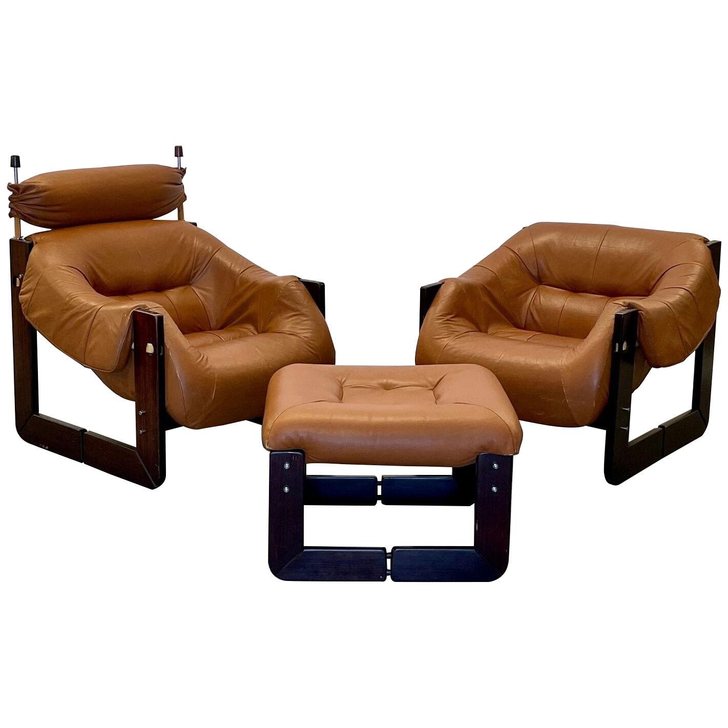 Mid-Century Modern Percival Lafer Lounge Chairs, Ottoman, Brazilian Rosewood