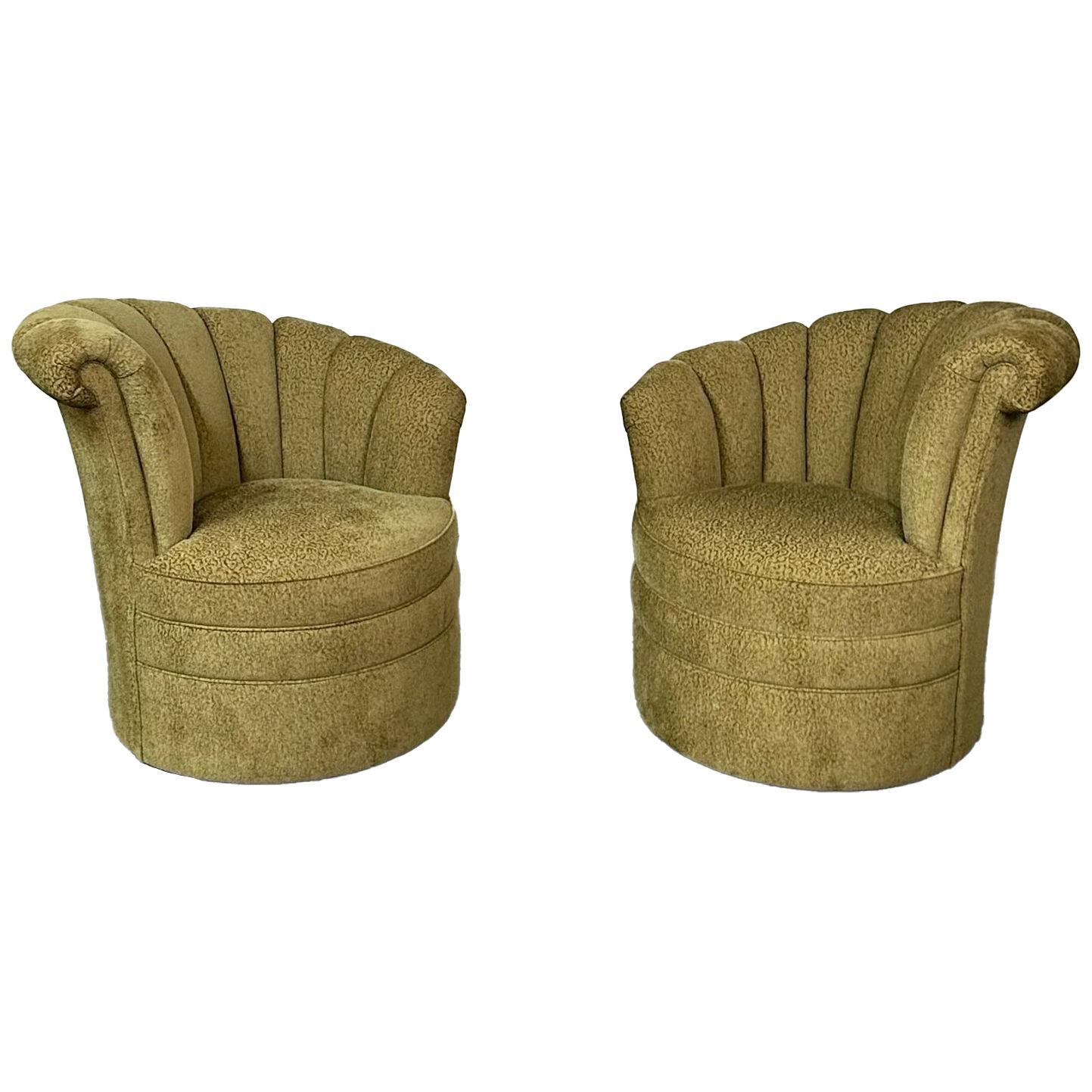 Pair Dorothy Draper Style Swivel / Accent Chairs, Channel Back,Hollywood Regency