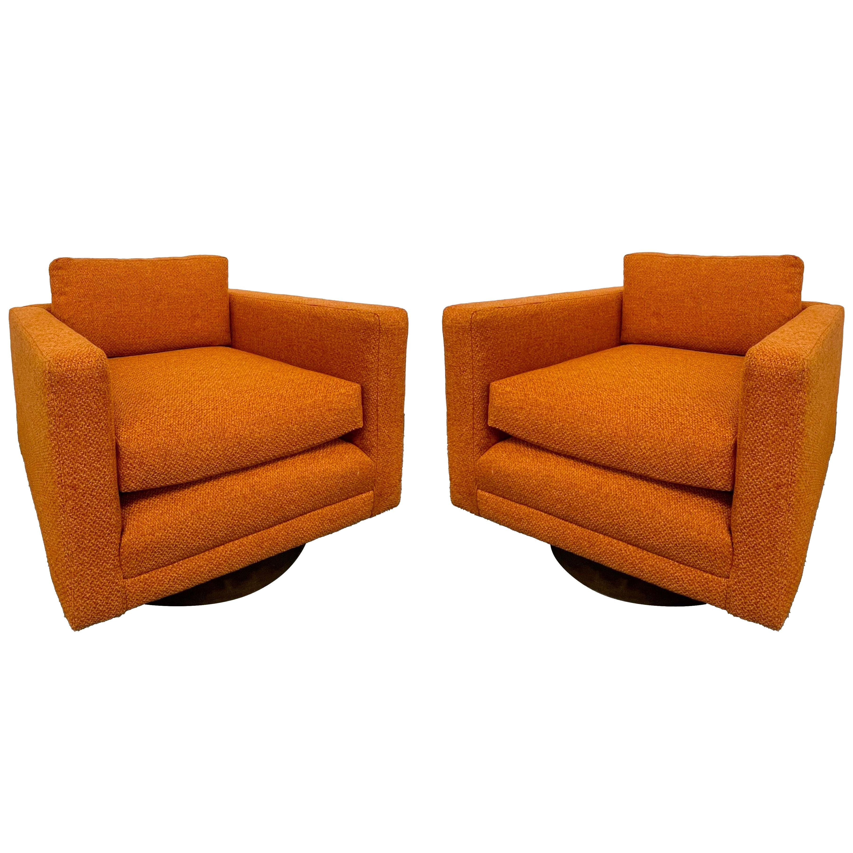 Pair Cube Mid Century Modern Swivel Chairs, Vladimir Kagan Style