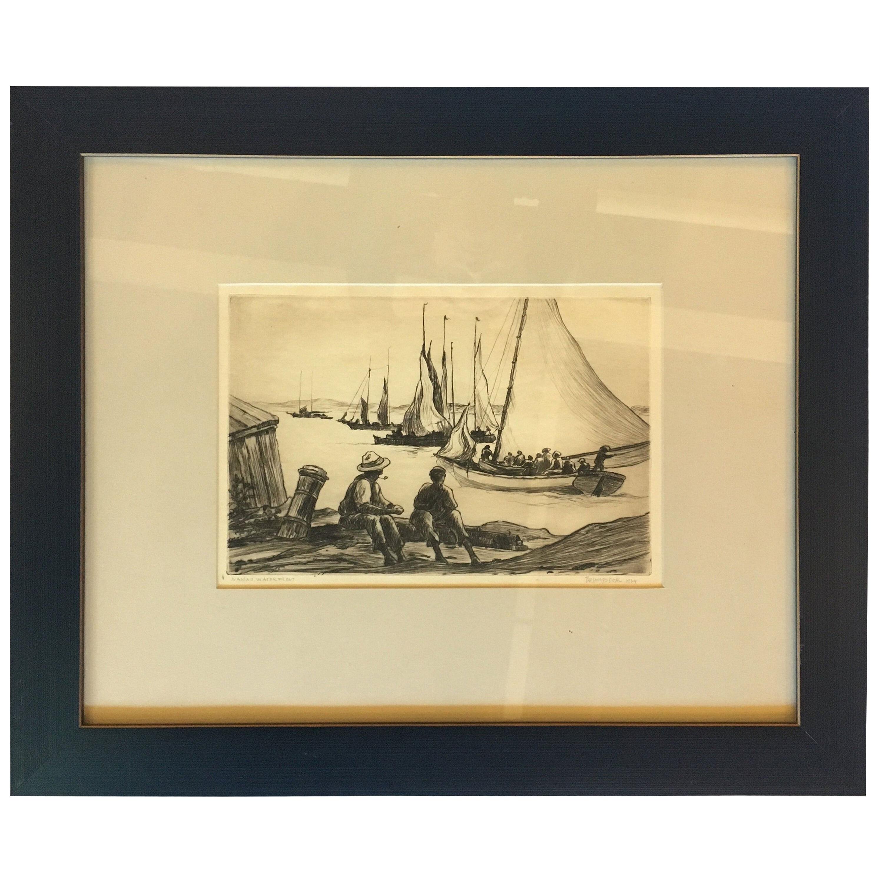 Reynolds Beal Drawing "Nassau Waterfront" Signed and Dated 1929