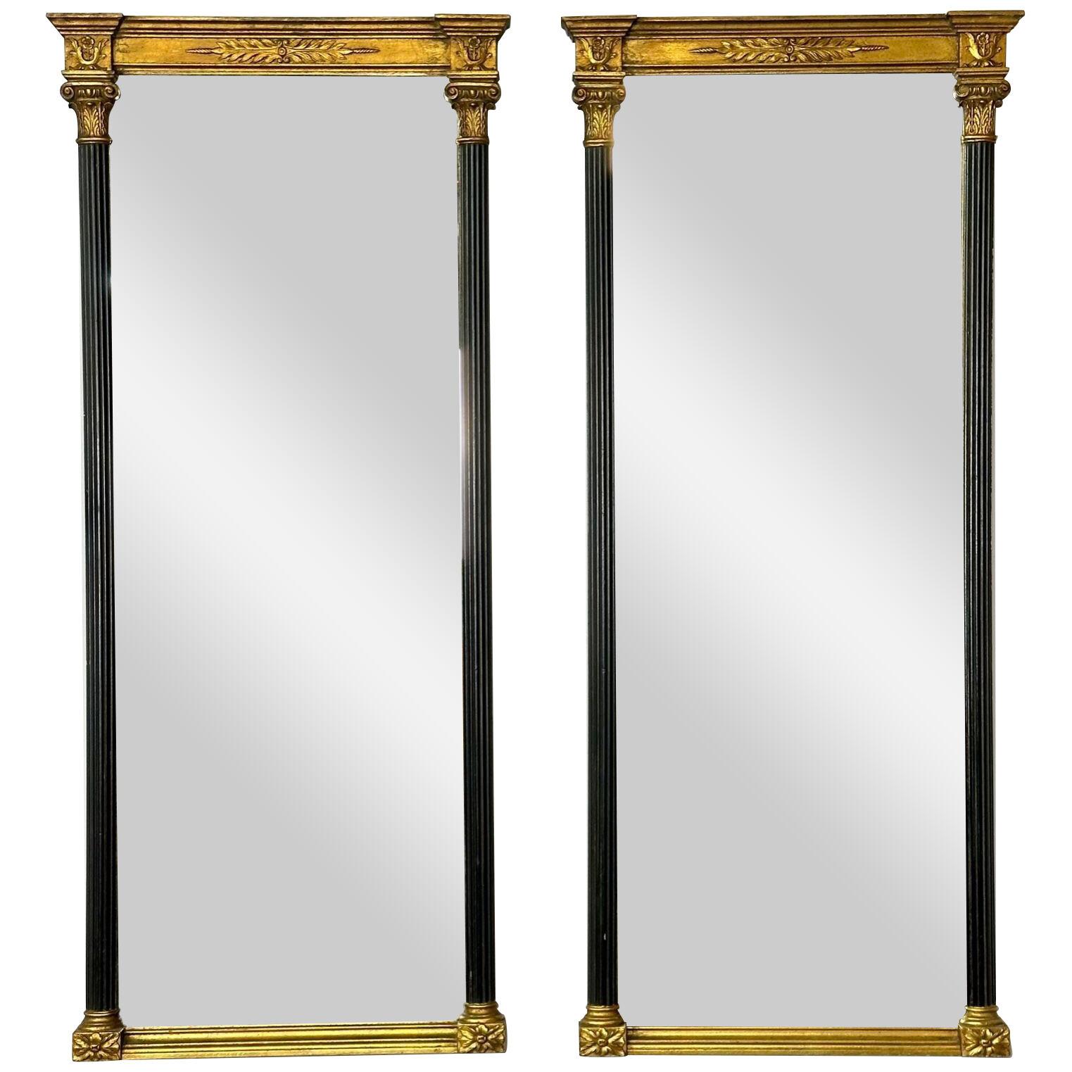 Pair of Gilt Gold and Ebony Wall, Console or Pier Mirrors