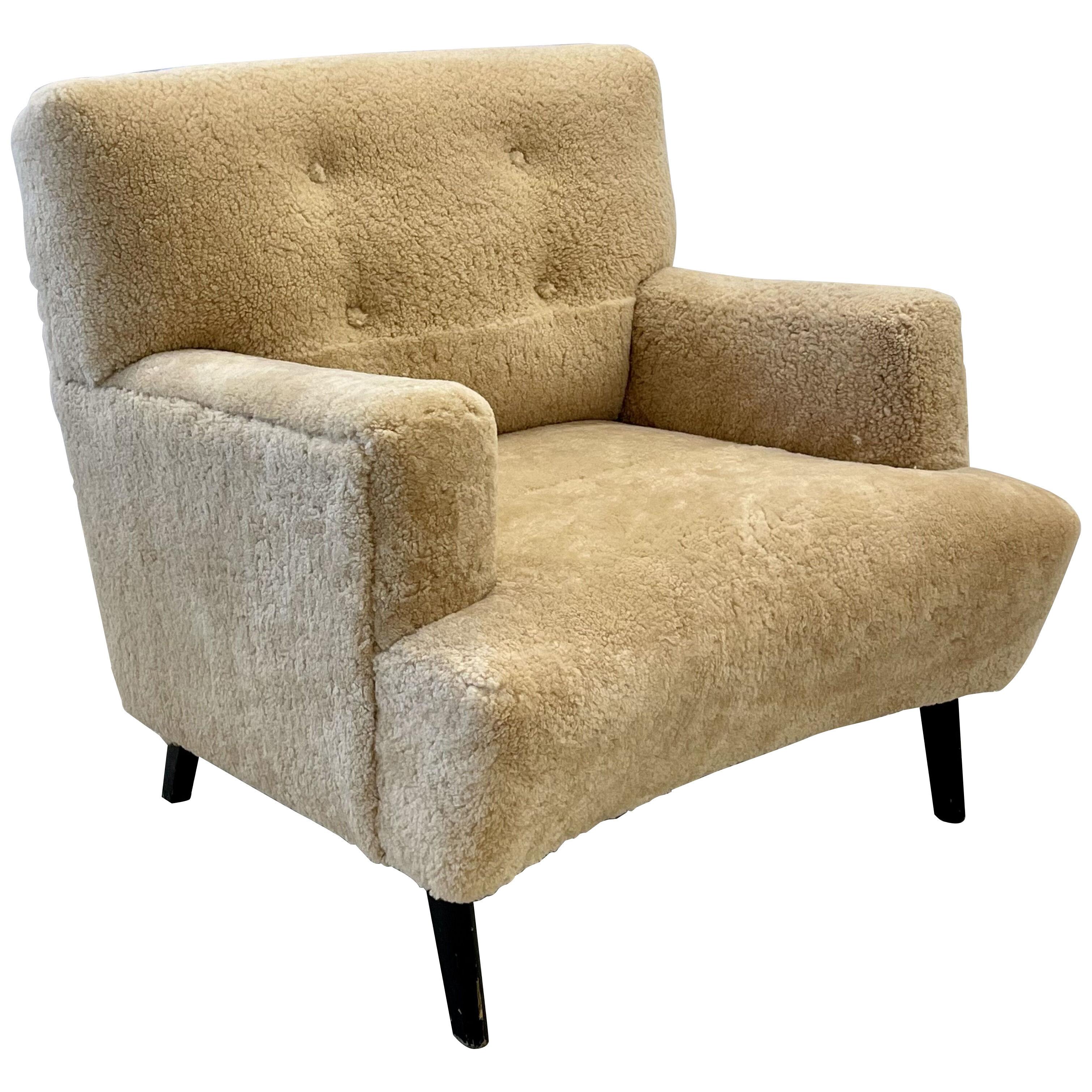 Art Deco, Mid-Century Box Form Lounge Armchair, Very Large, Honey Sheepskin, 50s