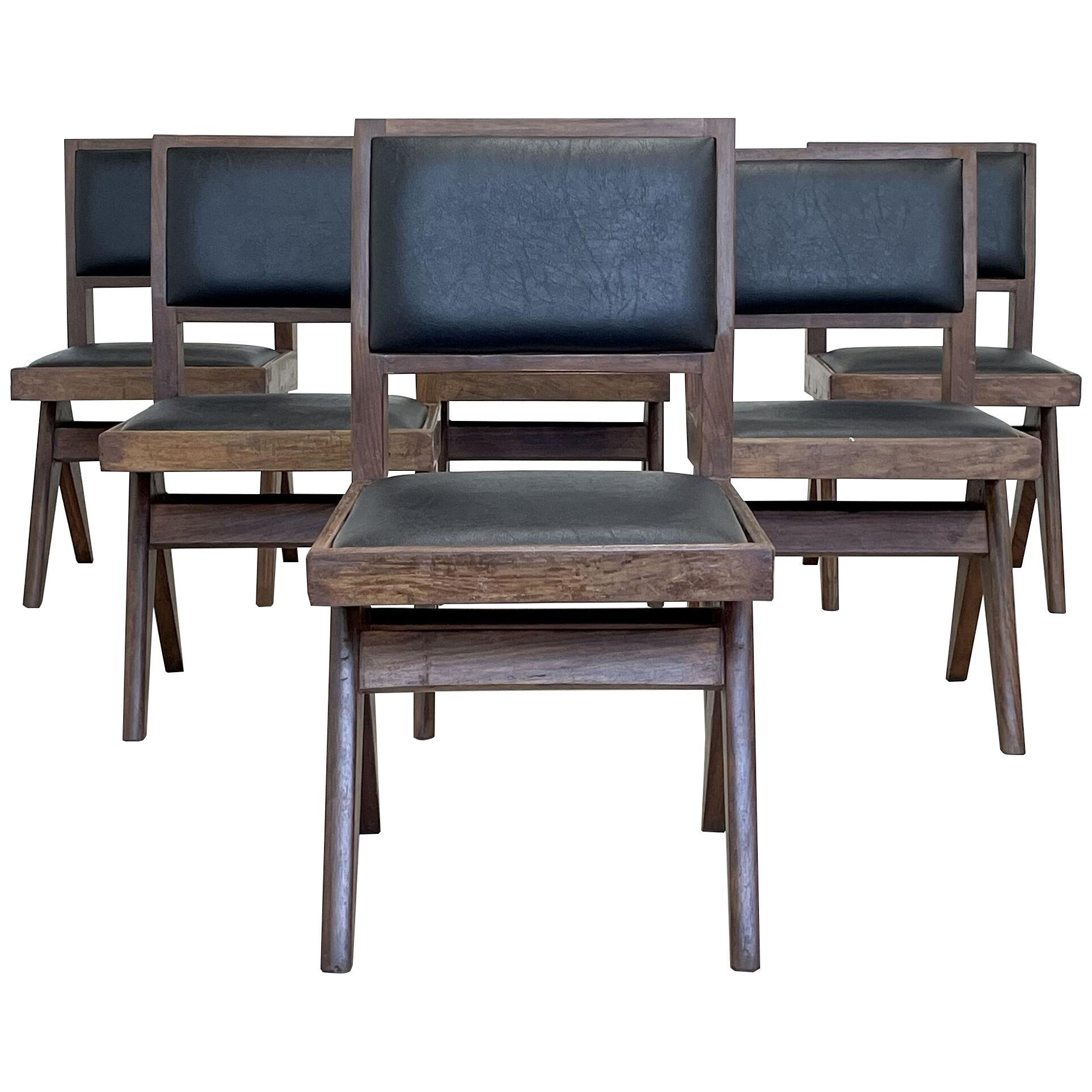 Set Six Authentic Upholstered Armless Dining / Side Chairs, Mid-Century Modern