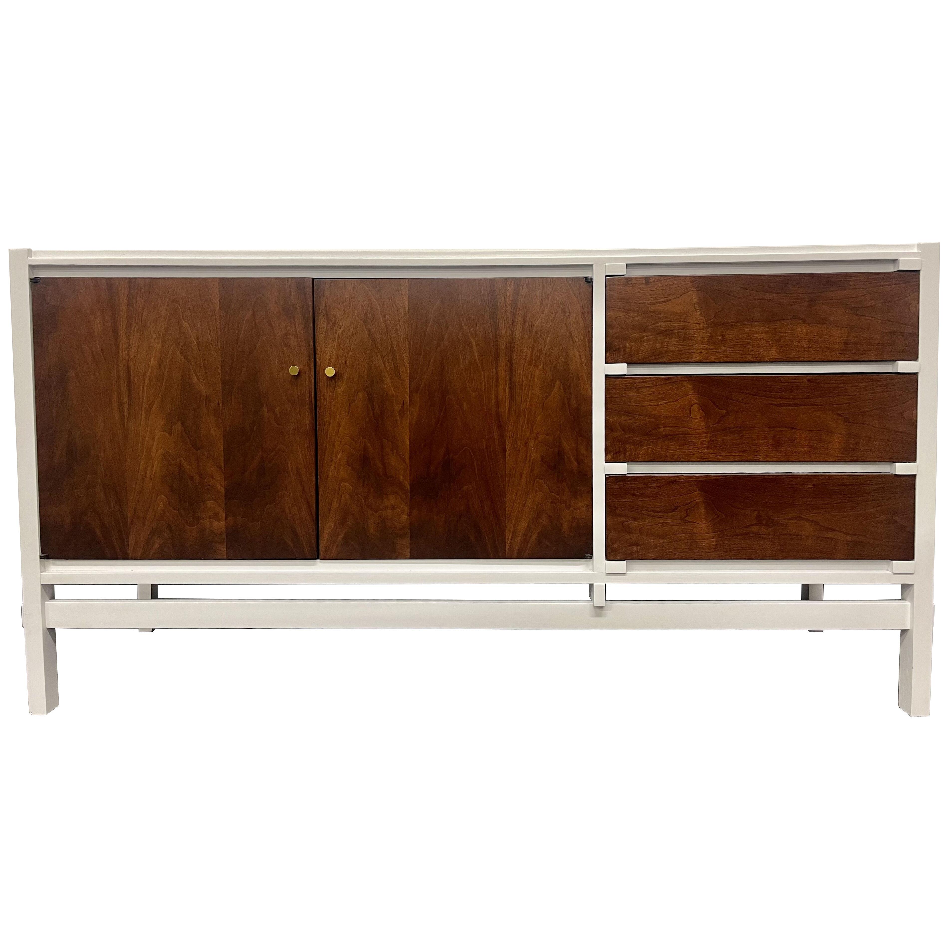 Mid Century Modern Rosewood and White Lacquered Chest, Dresser, Sideboard