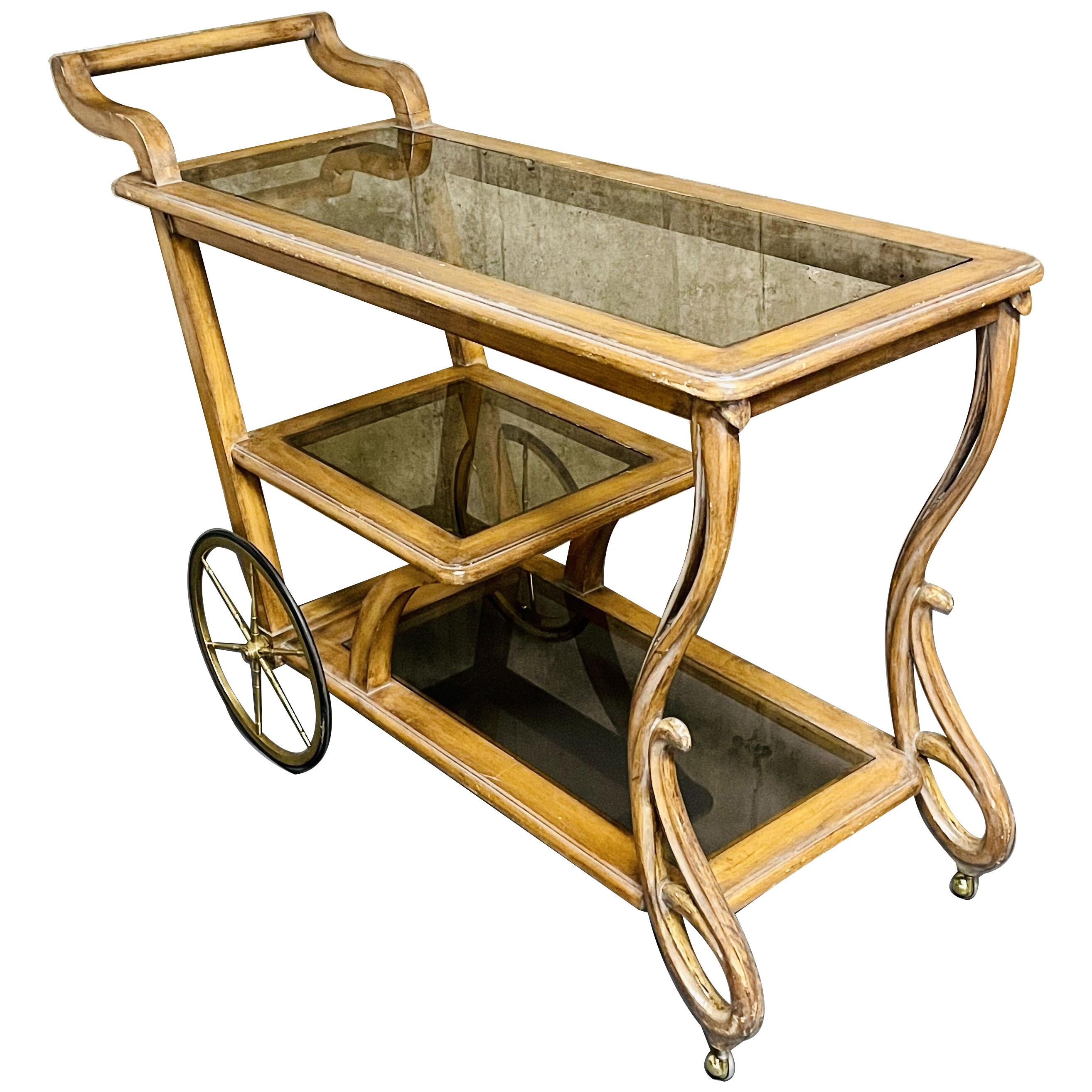 Art Nouveau Bar Cart, Rolling Cart, Serving Cart, Casters, Storage.