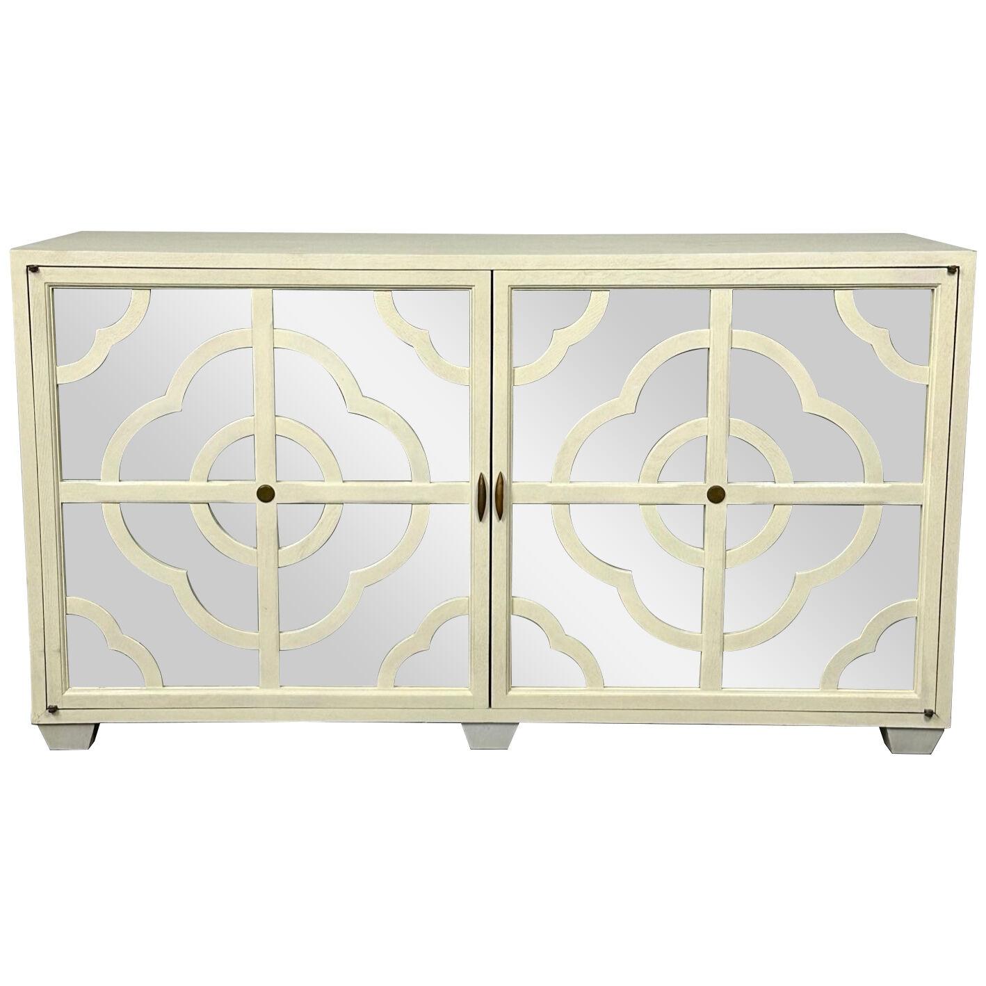Modern White Decorative Mirrored Cabinet / Credenza / Dresser, American Design