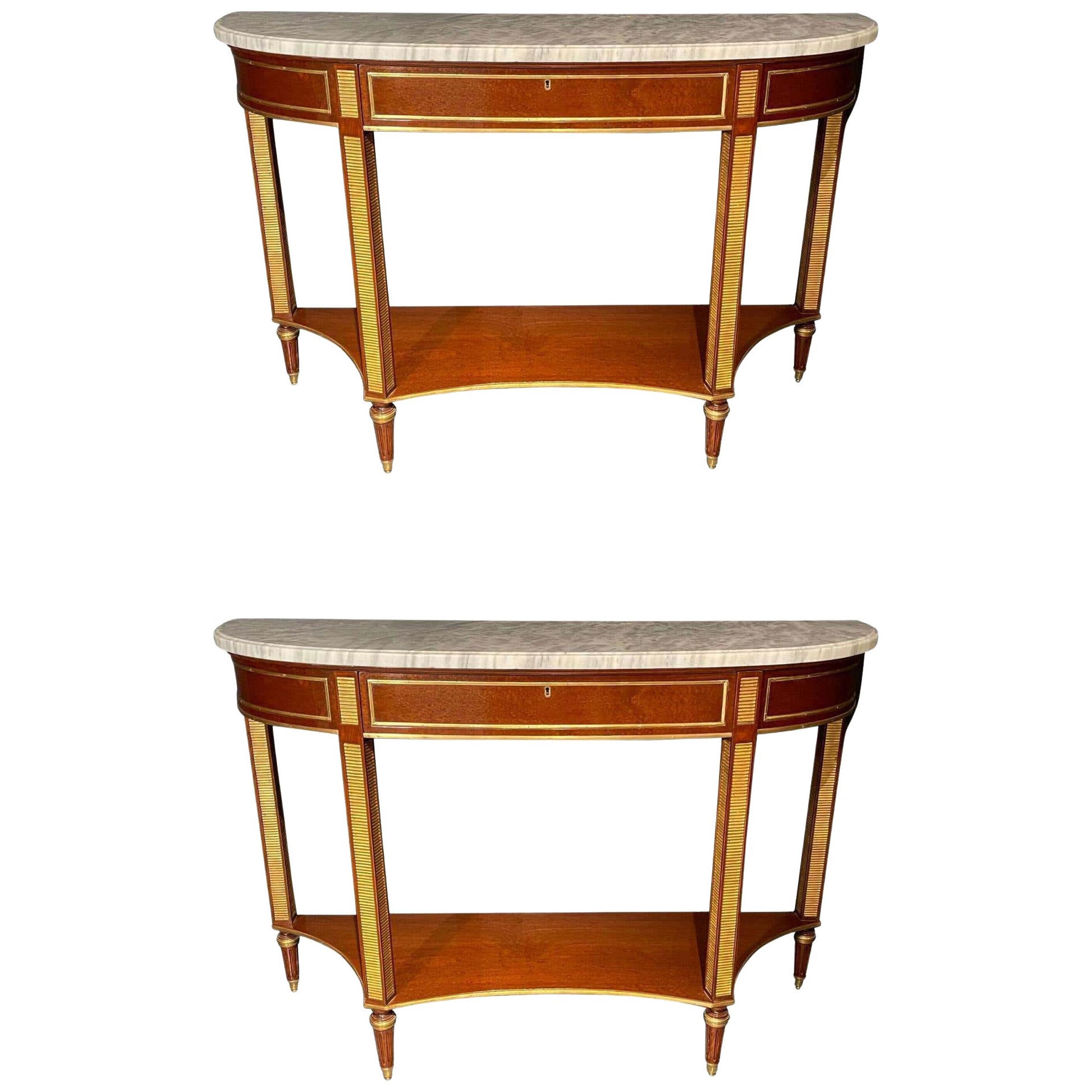 Pair of Russian Neoclassical Consoles / Sofa Table or Sideboard, Demilune	