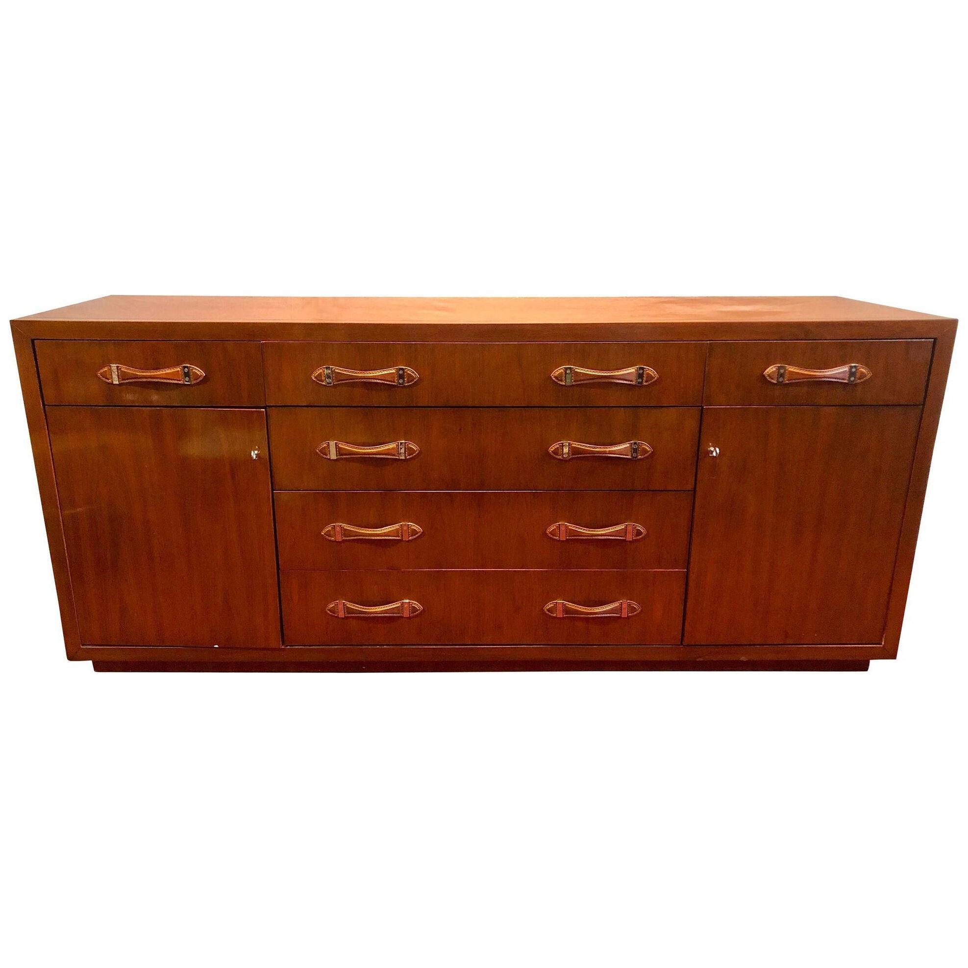 Modern Hollywood Double Chest Mahogany with Leather Pulls Labeled by Designer