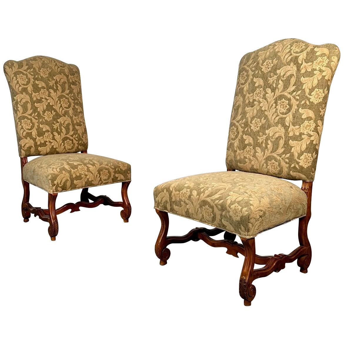 Pair of Jacobean Throne Chairs, King and Queen, Fine Fabric