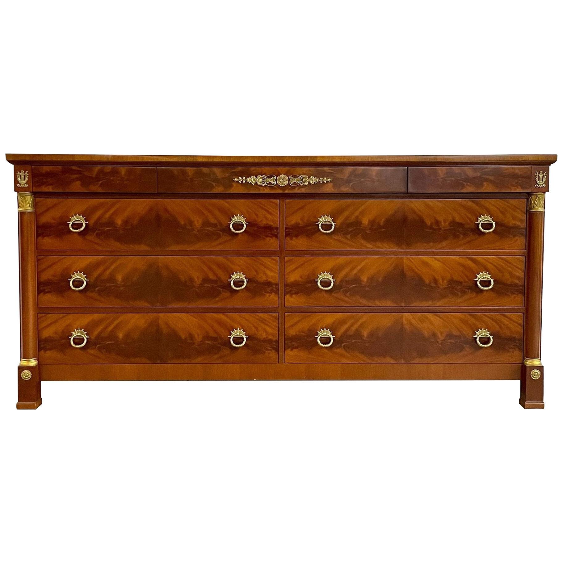 Kindel Neoclassical Collection Gilt Brass Mounted Flame Mahogany Double Dresser