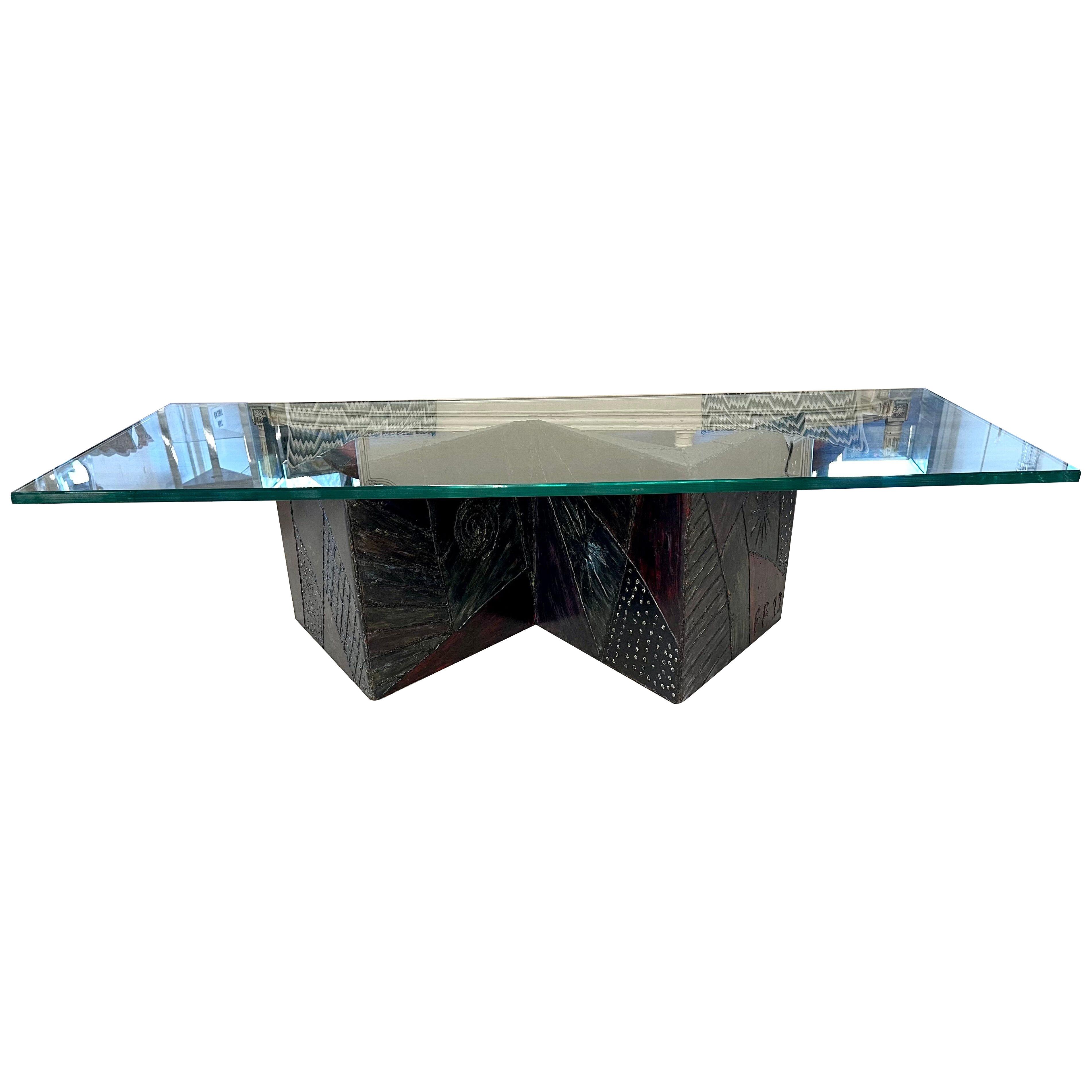 Paul Evans Style Bow Tie Coffee Table w Glass Top