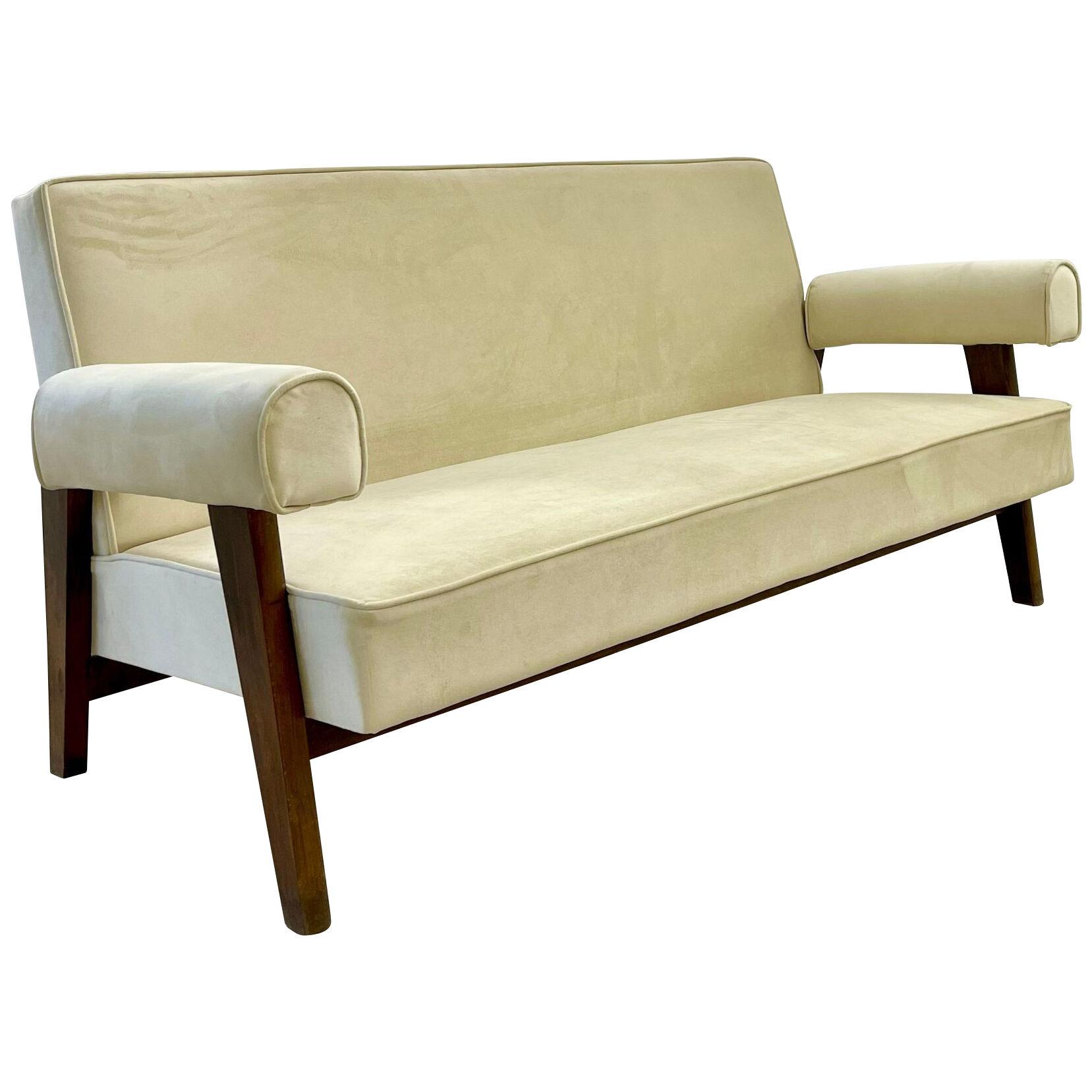 Authentic Pierre Jeanneret Upholstered Bridge Sofa, Mid-Century Modern, Markings