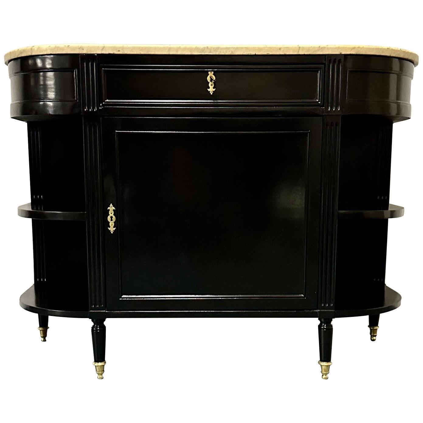 Hollywood Regency Ebony Demilune Server, Console, Serving Table, French, 19th C