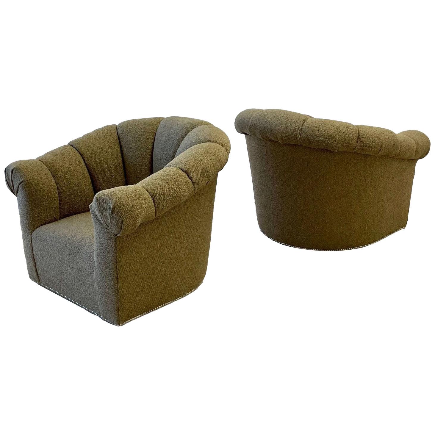 Pair of Mid-Century Modern Karl Springer Swivel / Lounge / Tub Chairs, Boucle