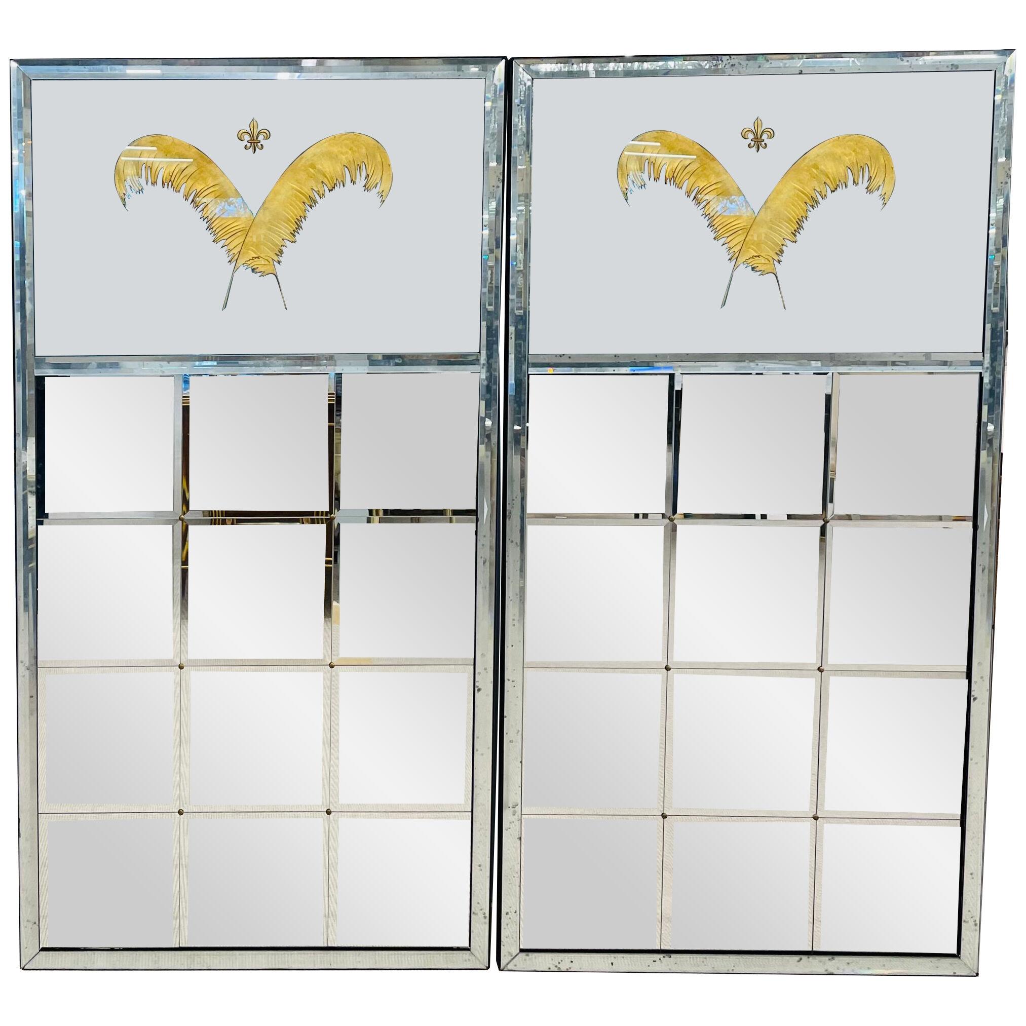Pair of Art Deco Style Eglomise Wall or Console Mirrors, Maison Jansen Inspired