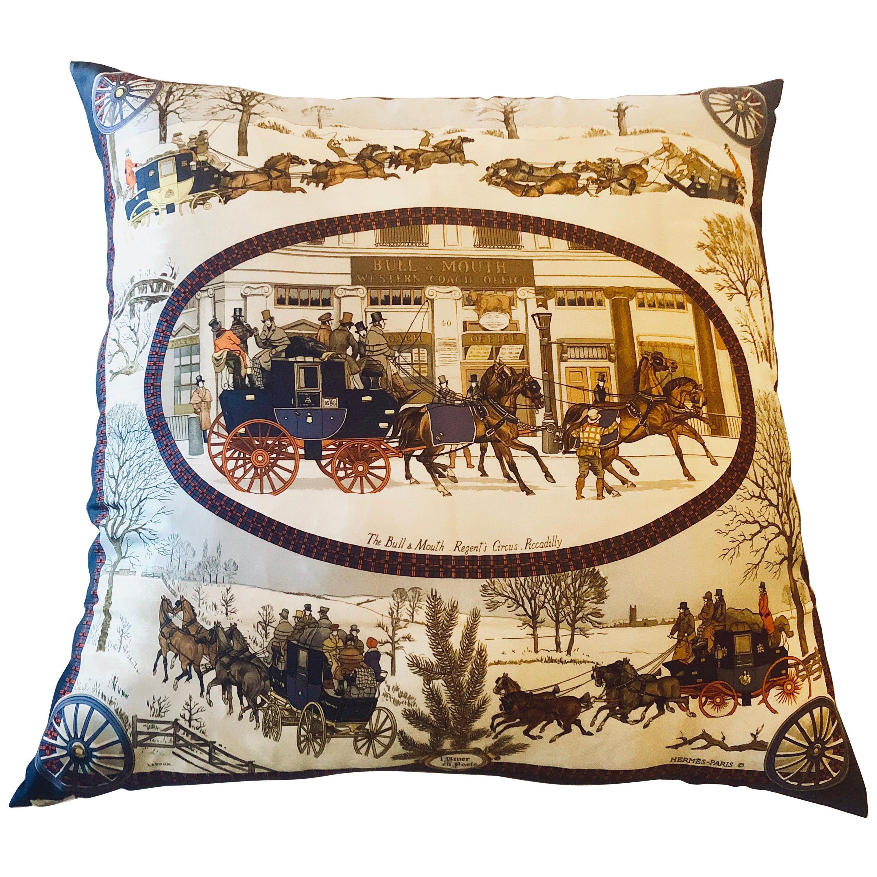 Hollywood Regency Style Hermes 'The Bull and Mouth Regents Circus' Silk Pillow
